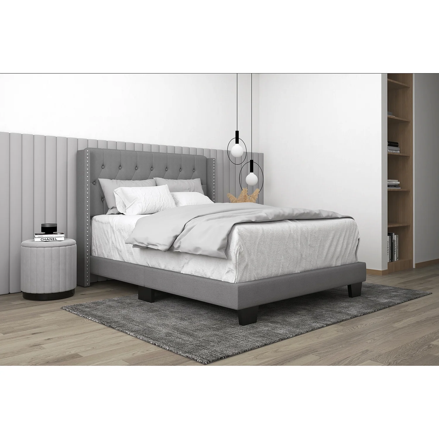 WHI 101-297D-LGY 54 in. Jedd Double Bed in Light Grey