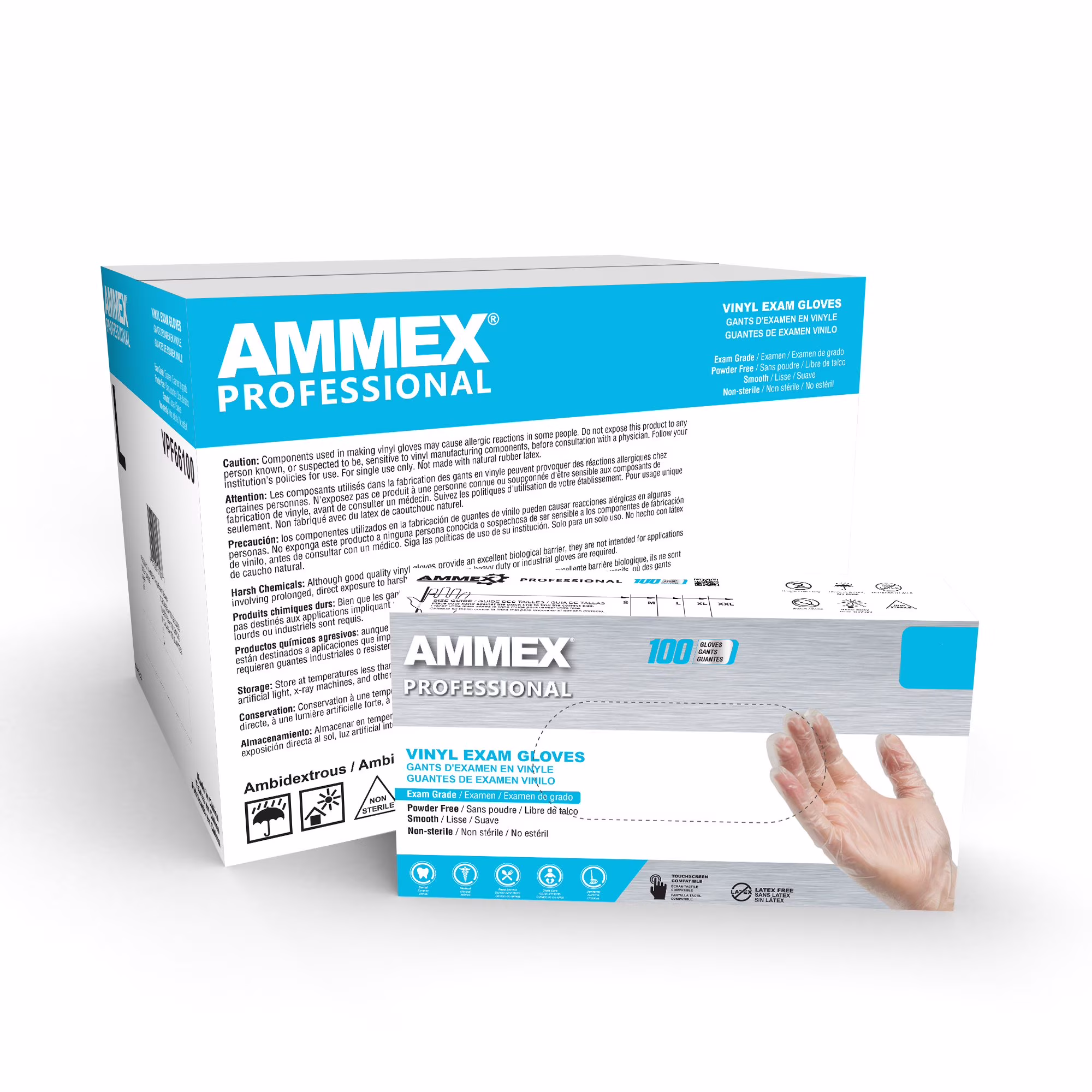 AMMEX Vinyl, Latex Free, Powder Free, Medical Disposable Gloves, Large, Clear, 1000/Case