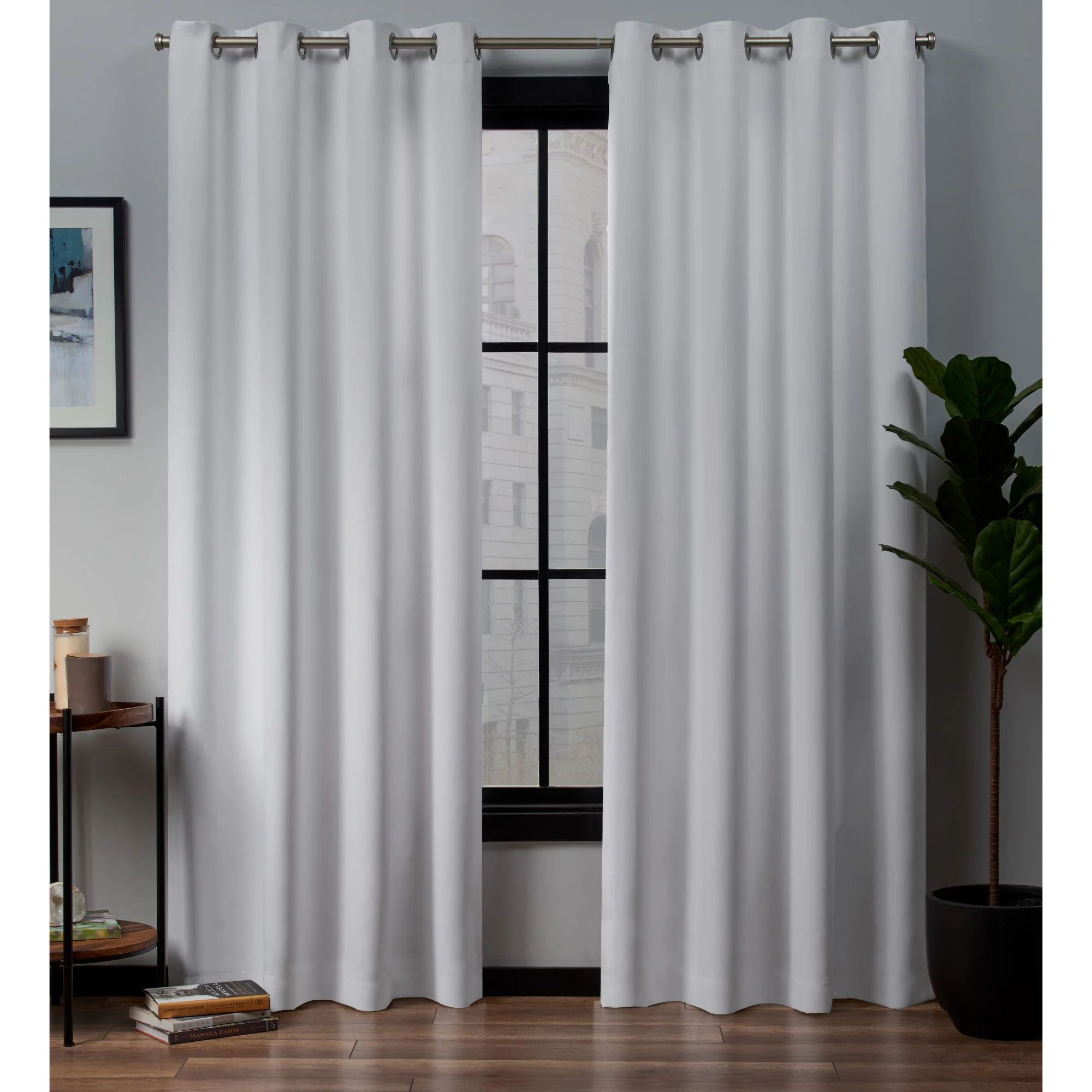 Exclusive Home Curtains Academy Total Blackout Grommet Top Curtain Panel Pair, 52x108, White