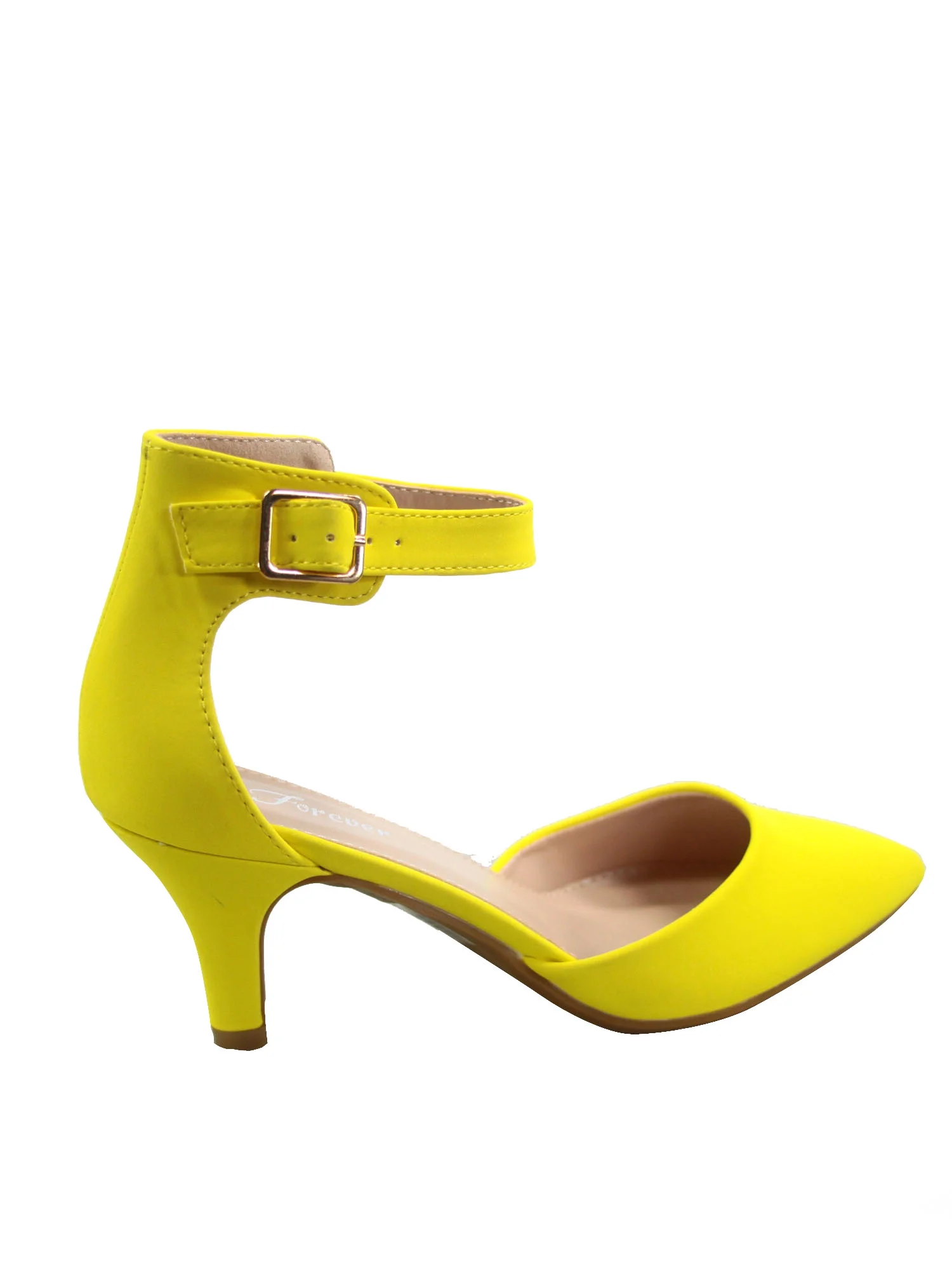 Sunrise-39 Women's Ankle Strap Buckle Pointy Toe Stiletto Low Heel Pumps ( Yellow, 5 )