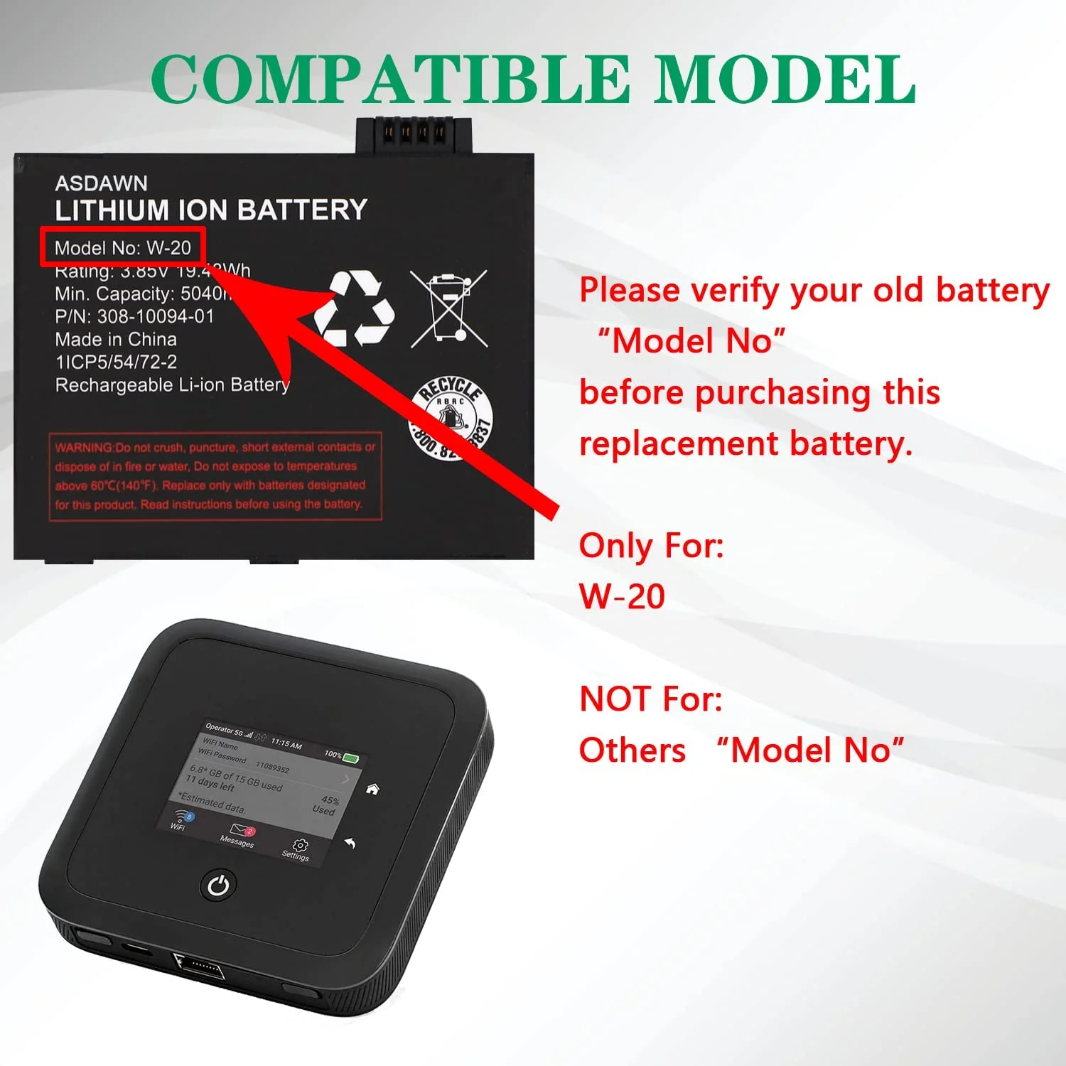 5040mAh W-20 y Replacement for Netgear Nighthawk 5G WiFi 6 Mobile Hotspot, AT&T Netgear Nighthawk M5 MR5000