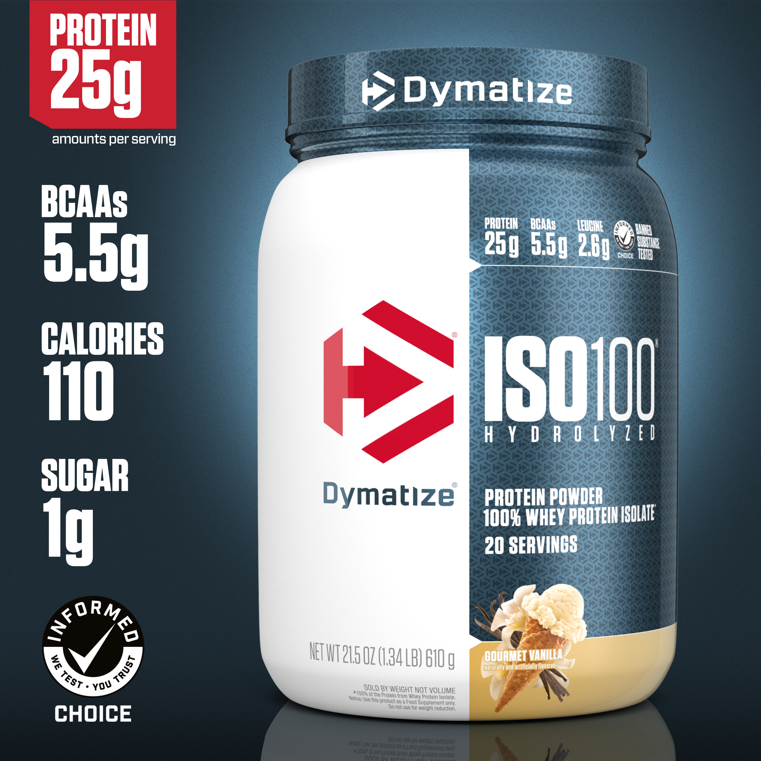 Dymatize ISO100 Hydrolyzed Whey Isolate Protein Powder, Gourmet Vanilla, 20 Servings