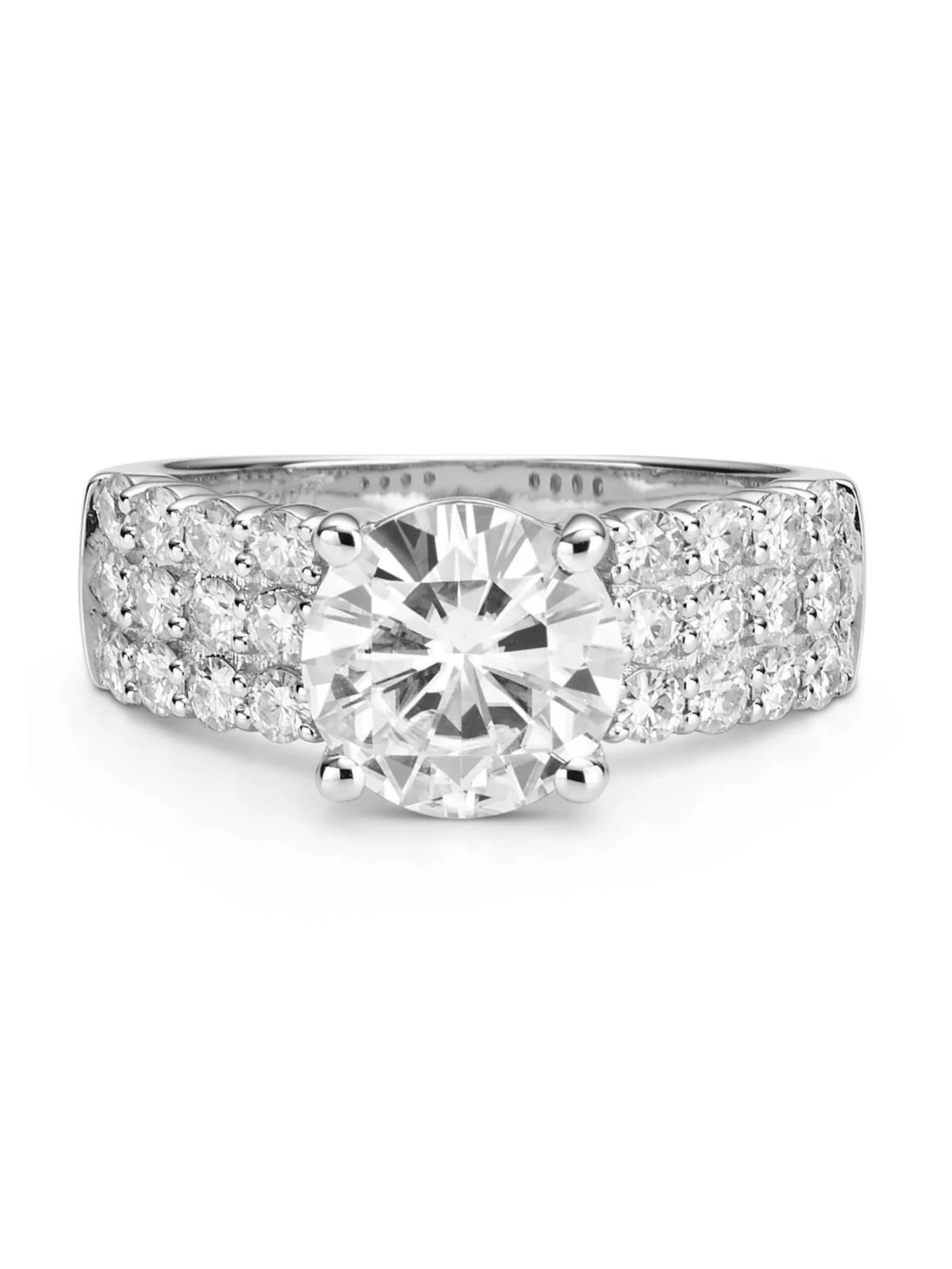 Charles & Colvard 14K White Gold Moissanite 8.5mm Round Engagement Ring-Size 5, 2.92cttw DEW