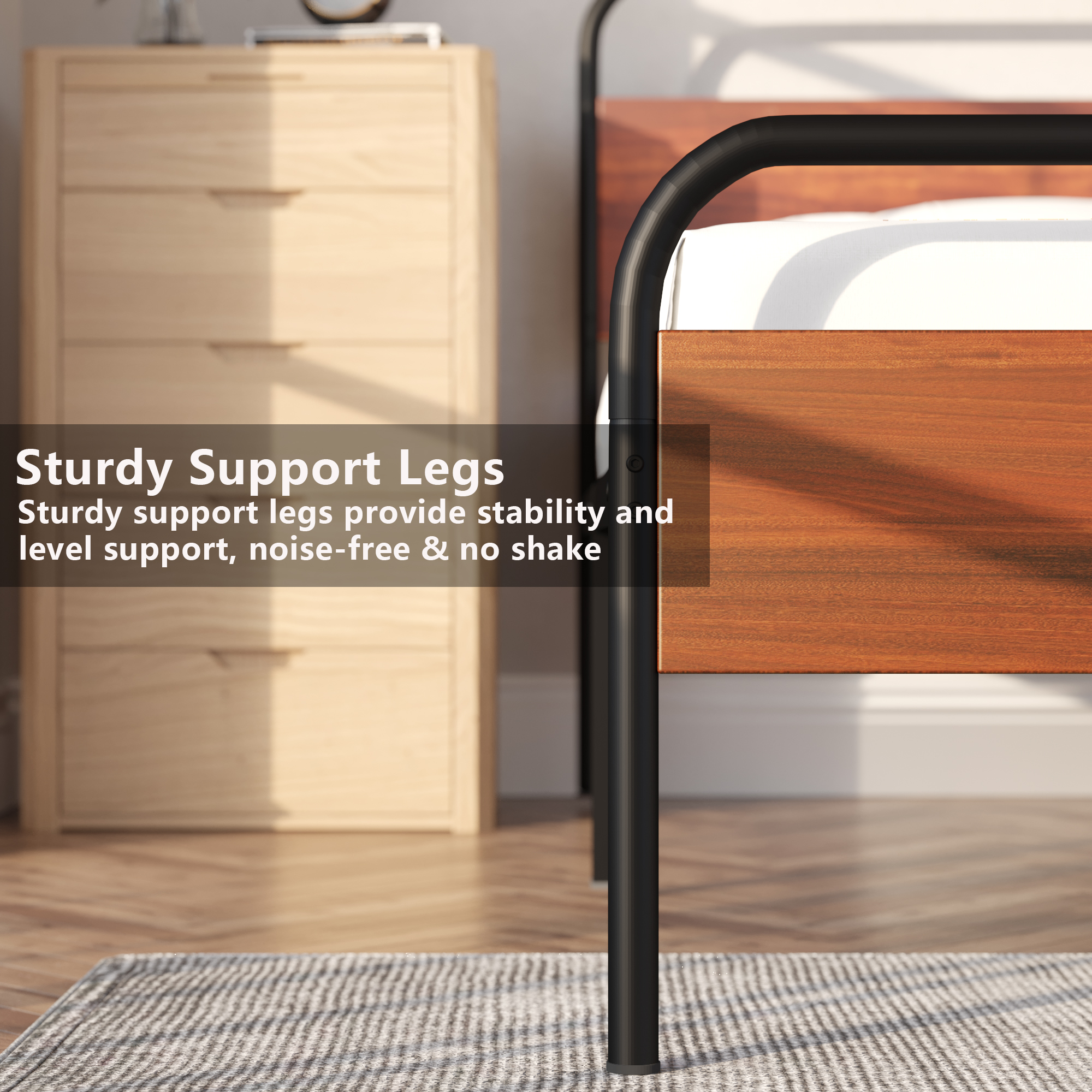 Homall 14 inch Full Size Metal Platform Bed Frame with Wooden Headboard, Black/Red