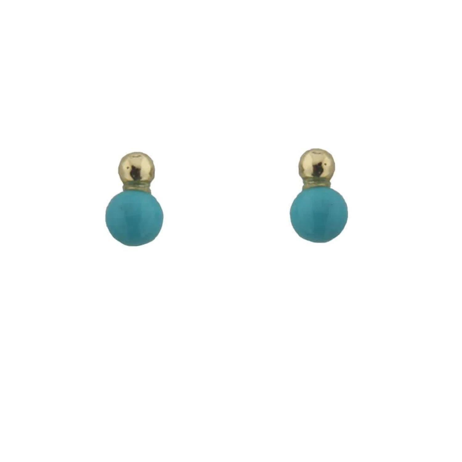 18K Solid Yellow Gold You & Me Turquoise Bead Screwback Earrings