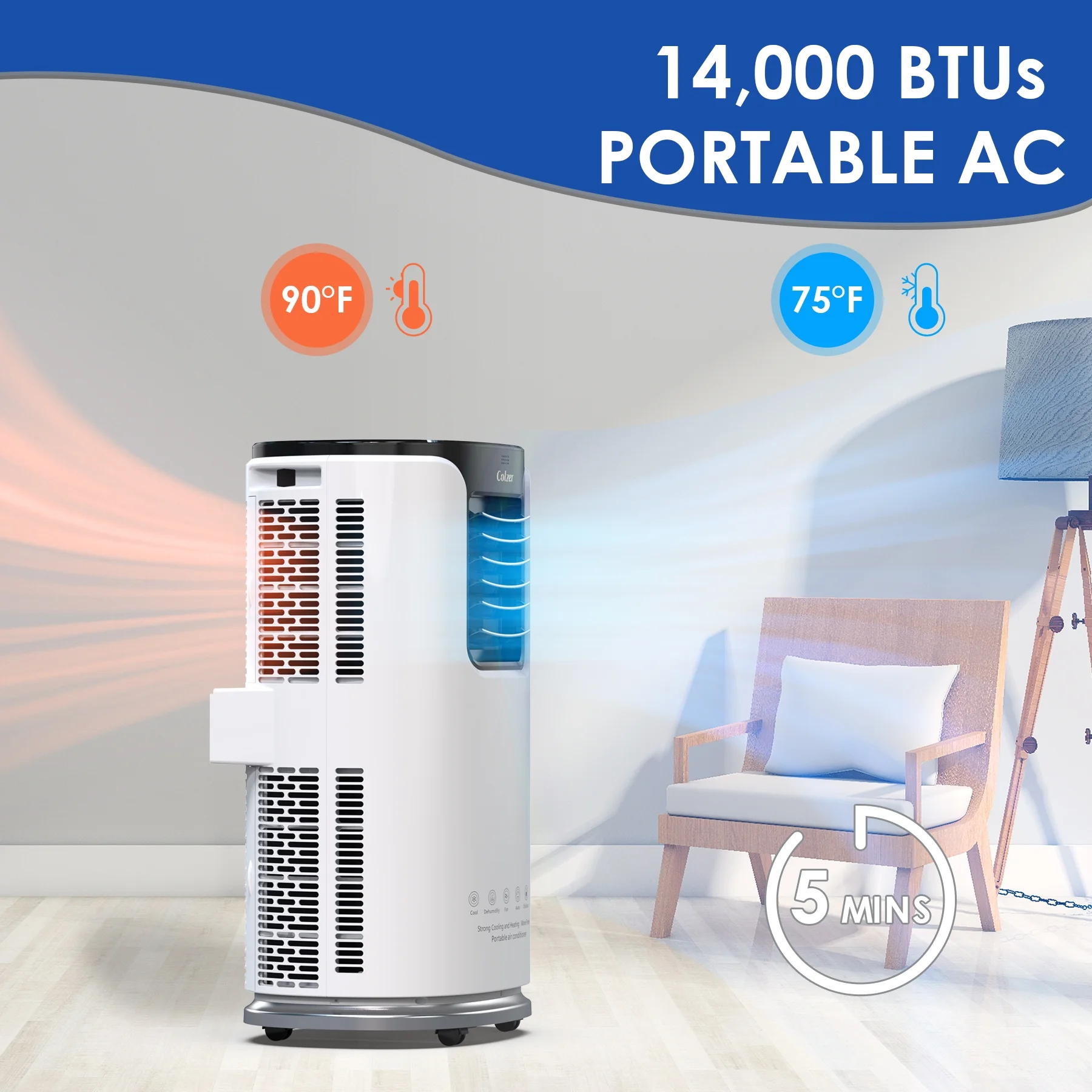 COLZER 14,000 BTU Portable Air Conditioners for 500 Sq. ft. Large Room with Installation Kit