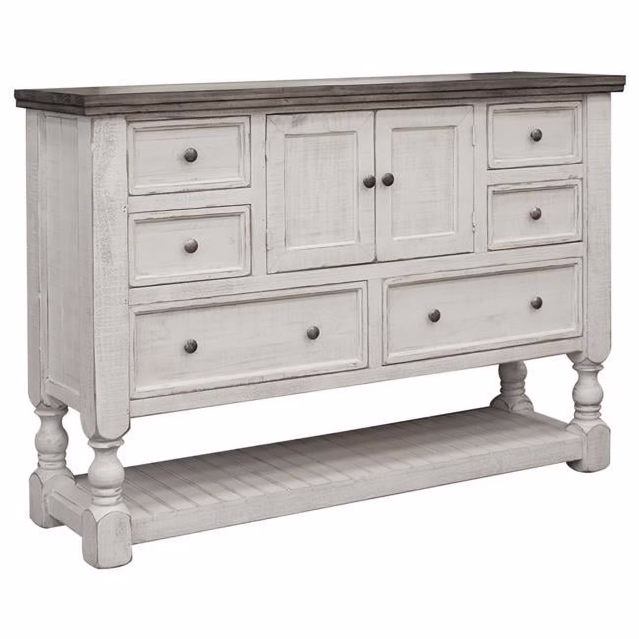 HomeRoots 524534 62 in. Solid Wood Six Drawer Triple Dresser, Gray & Ivory