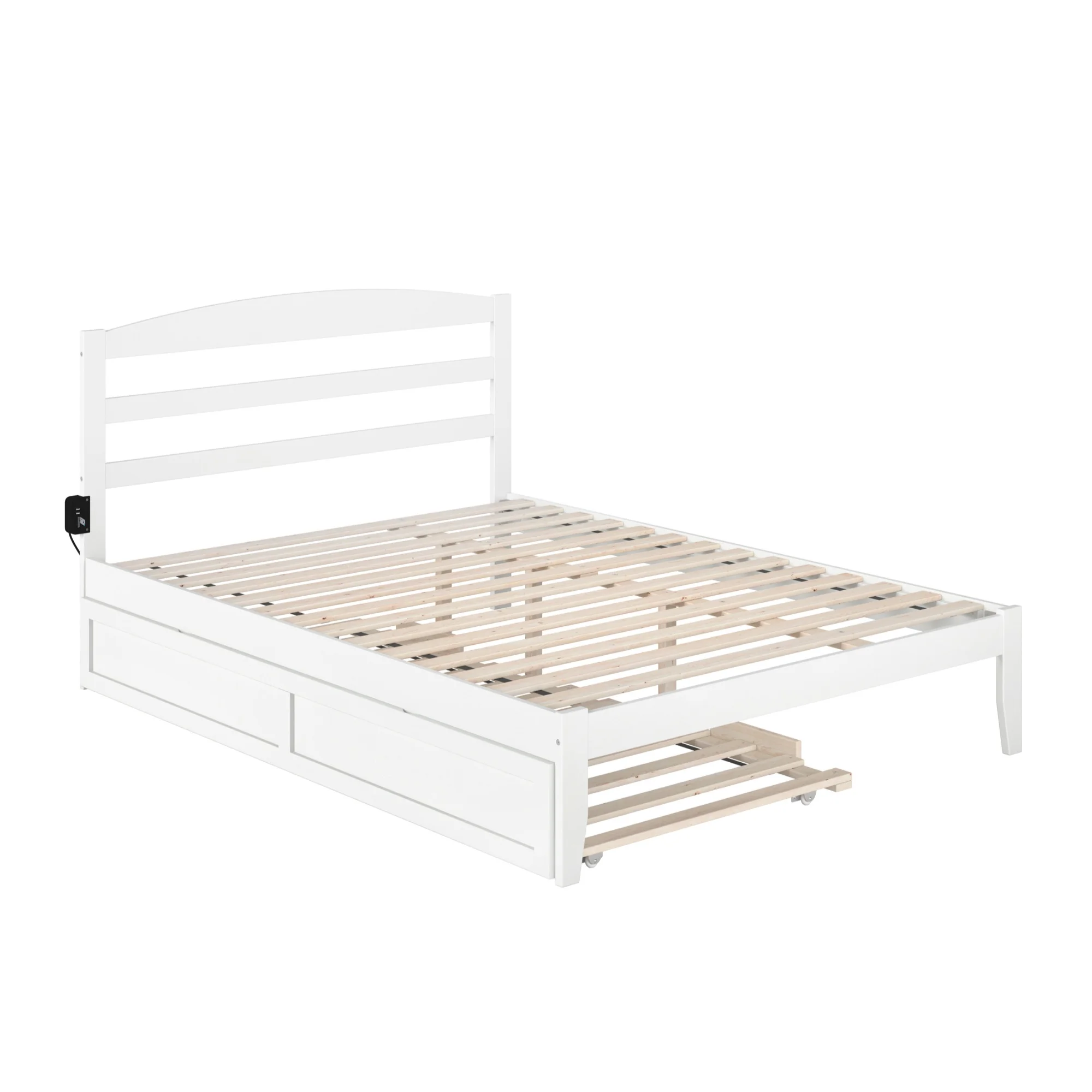 AFI Warren Solid Wood Queen Bed with Twin Trundle and USB Charger in White