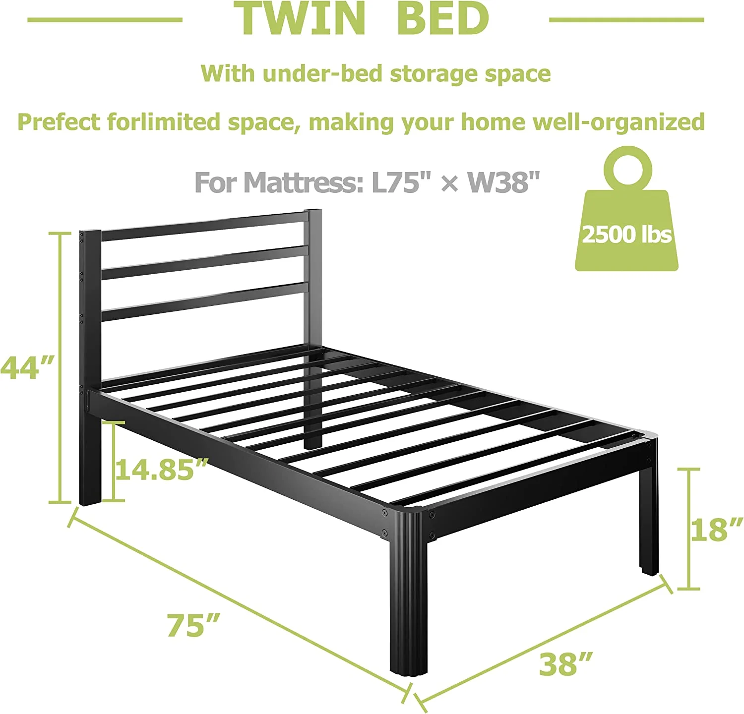 Twin XL Bed Frame with Headboard  18-Inch Metal Platform Twin XL Size Bed Frames with Round-Corner Leg  No Box Spring Needed  Heavy Duty Mattress Foundation  Noise-Free