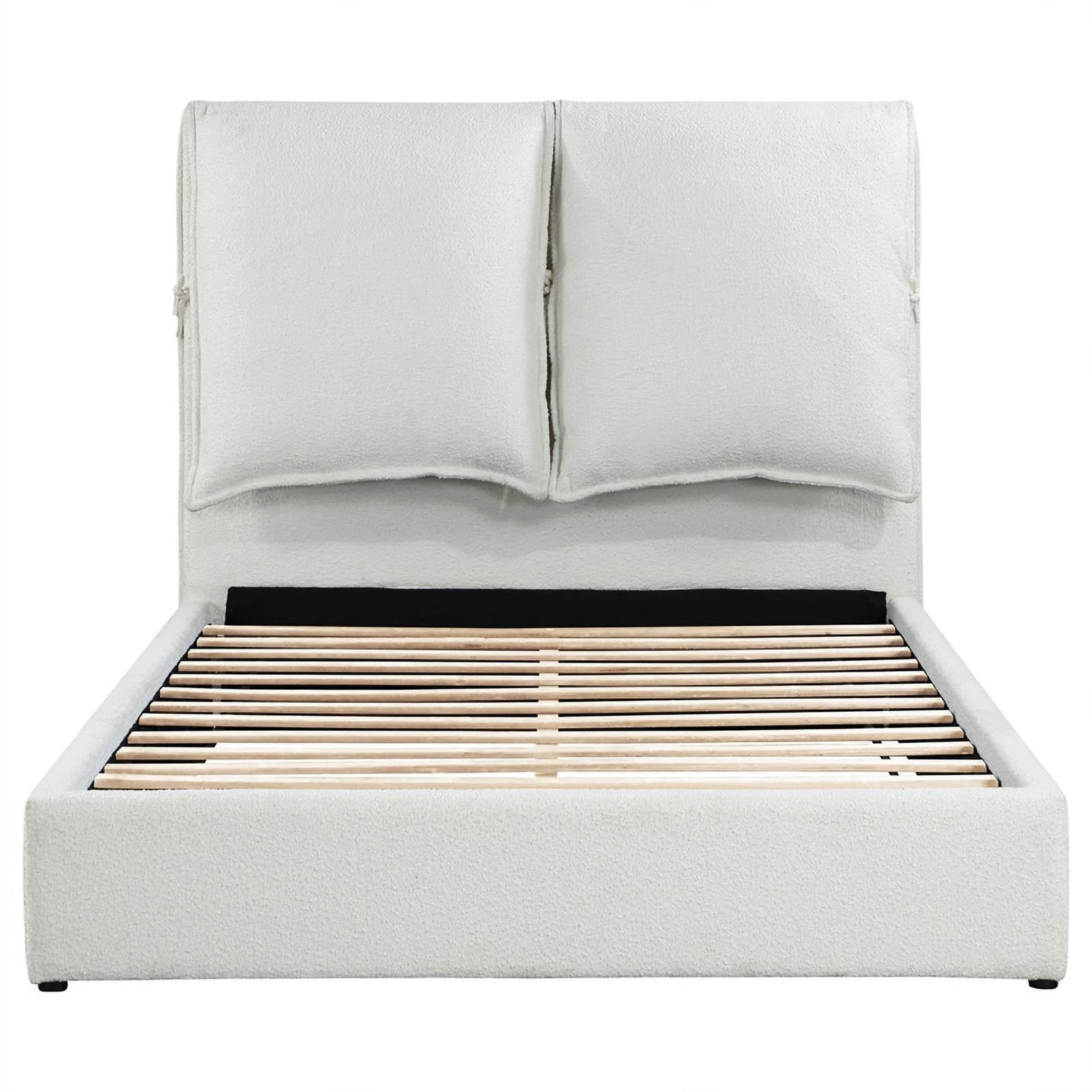 Maklaine Fabric Upholstered Pillow Headboard Queen Bed in White