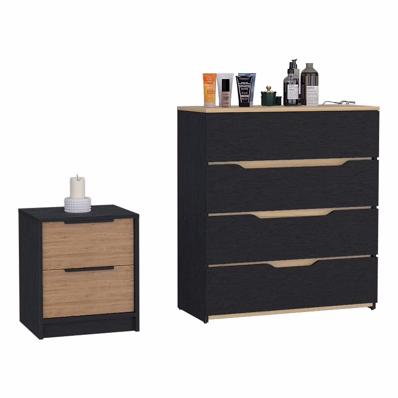 FM FURNITURE Canby 2-Piece Bedroom Set with Nightstand and Dresser, Black/Pine/Light Oak
