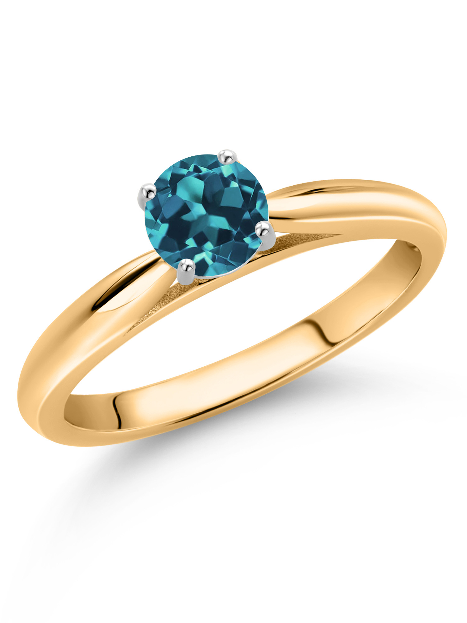 Gem Stone King 10K Yellow Gold London Blue Topaz Solitaire Engagement Ring For Women (0.70 Cttw, Round 5MM, Gemstone October Birthstone, Available In Size 5, 6, 7, 8, 9)