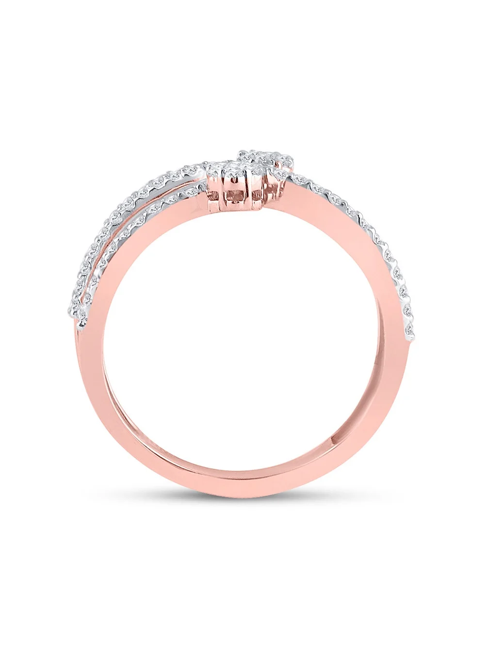 10kt Rose Gold Womens Round Diamond Double Flower Cluster Ring 1/3 Cttw