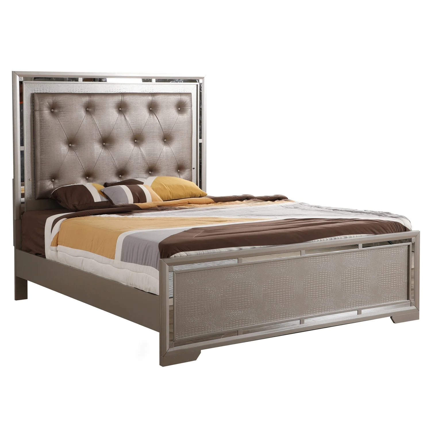 Homestock Handmade Home G6800A-QB Queen Bed ( 3 Boxes) , Silver Champagne