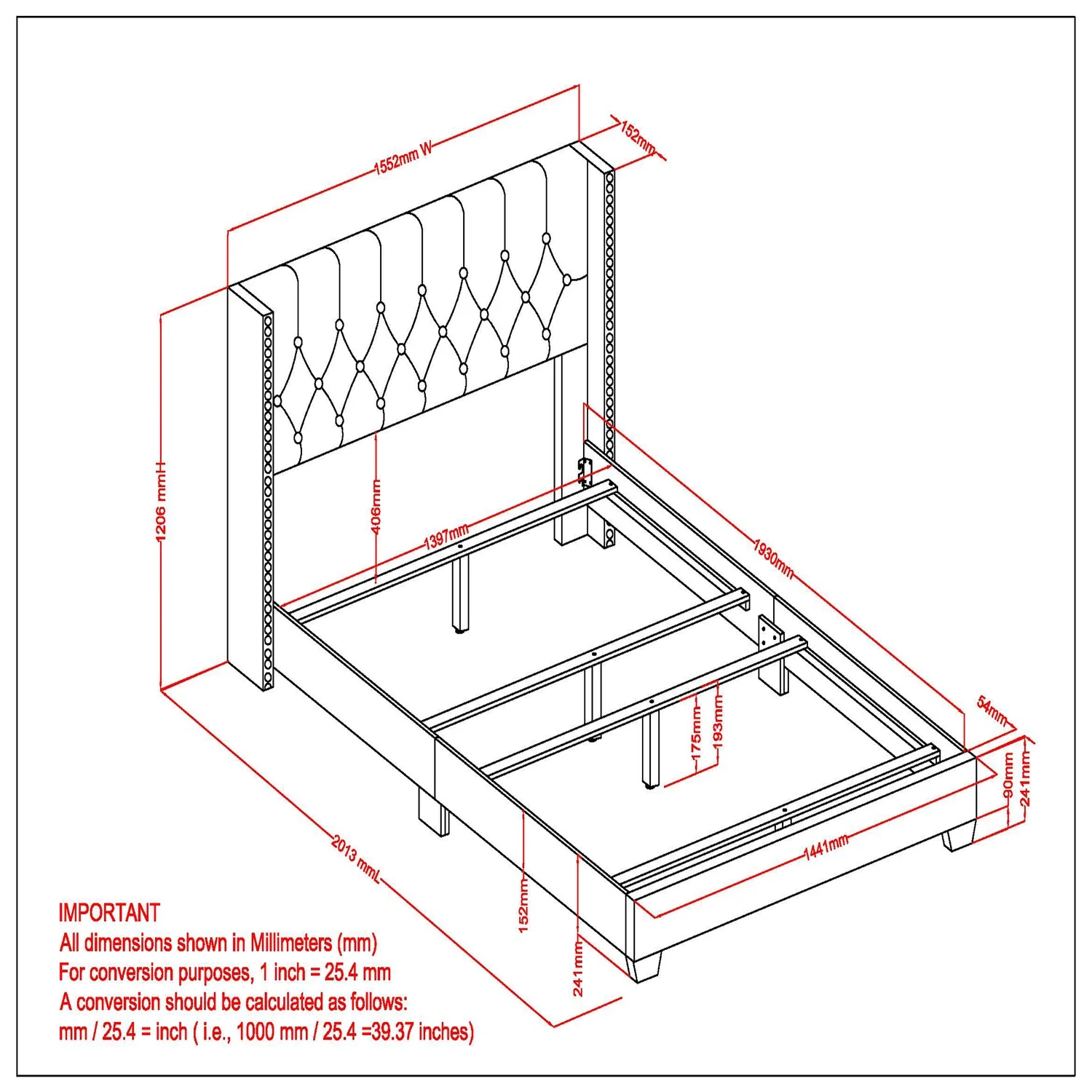 WHI 101-297D-LGY 54 in. Jedd Double Bed in Light Grey