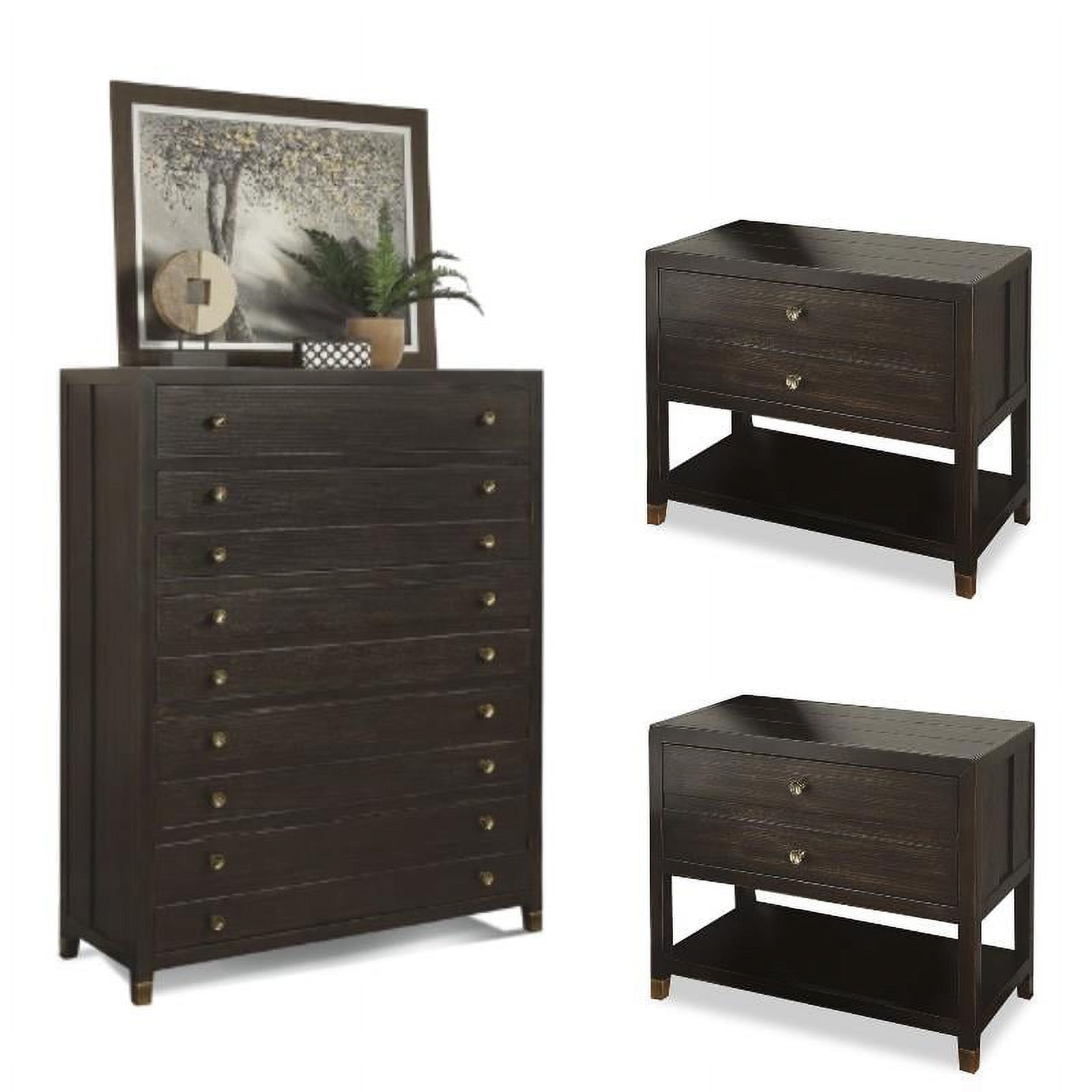 Home Square 3-Piece Set with Drawer Chest and 2 Nightstands in Dark Brown