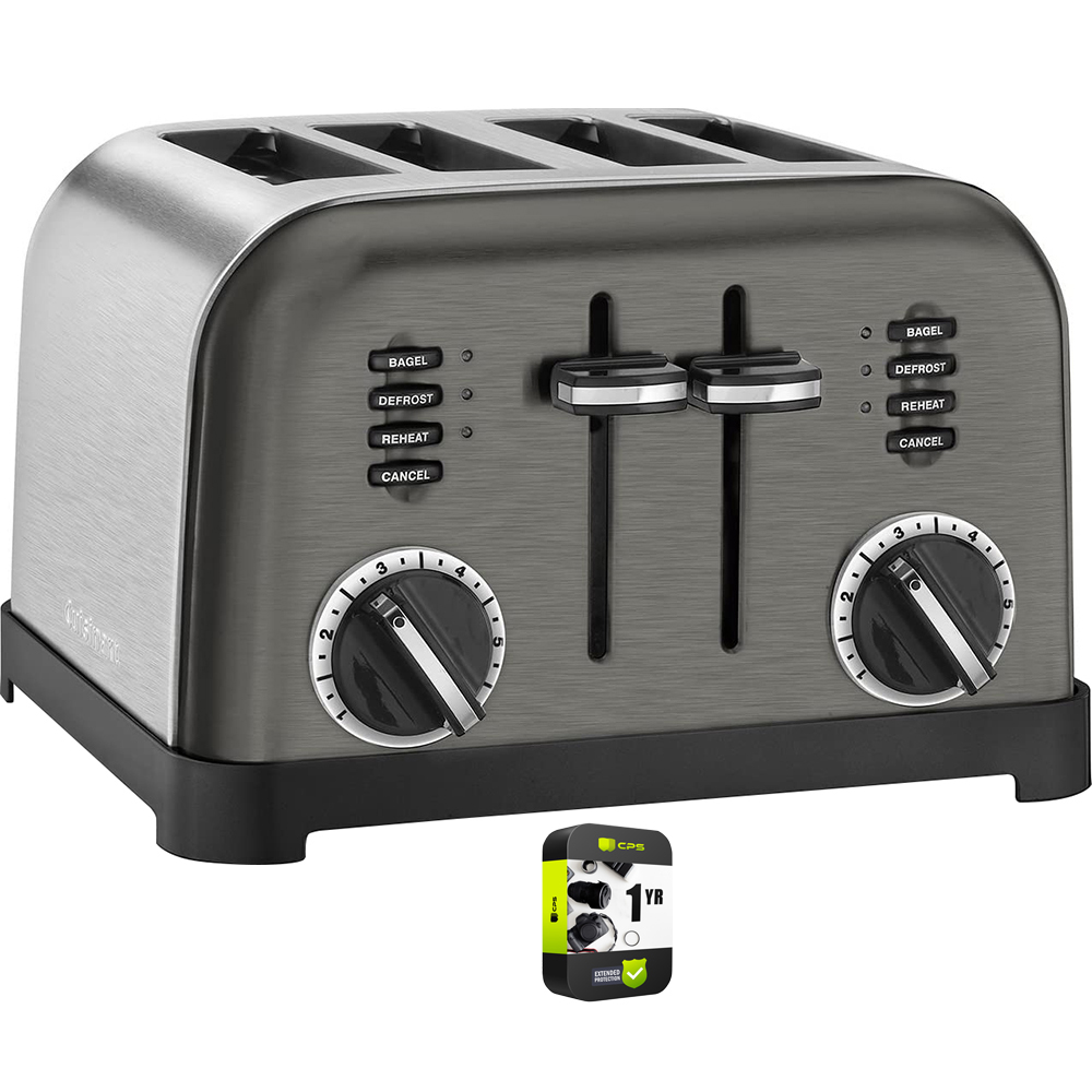 Cuisinart CPT-180BKS 4-Slice Metal Classic Toaster Black/Stainless Bundle with 1 Year Extended Protection Plan