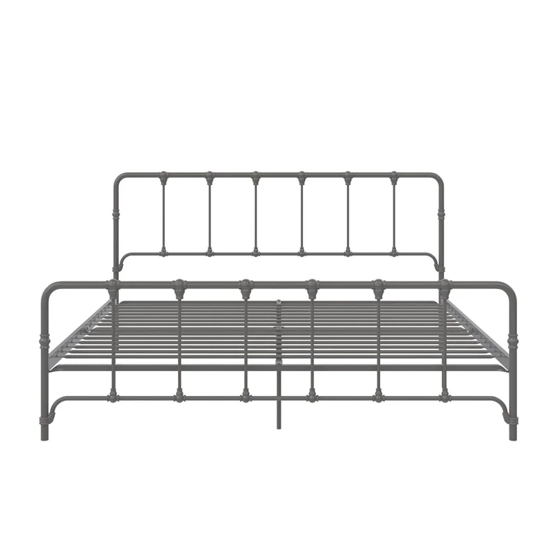 LikeHome Lida Farmhouse King Metal Bed with Storage in Gray