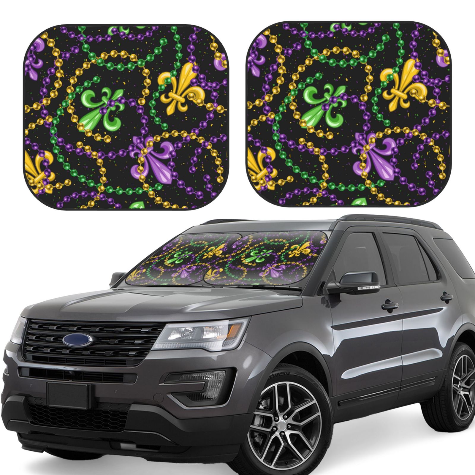 Lukts Mardi Gras6 Print 2 Piece Car Sun Shade Windshield,Foldable Car Shade Front Windshield With Keeps Your Vehicle Cool, For Most Sedans Suv And Trucks - Medium