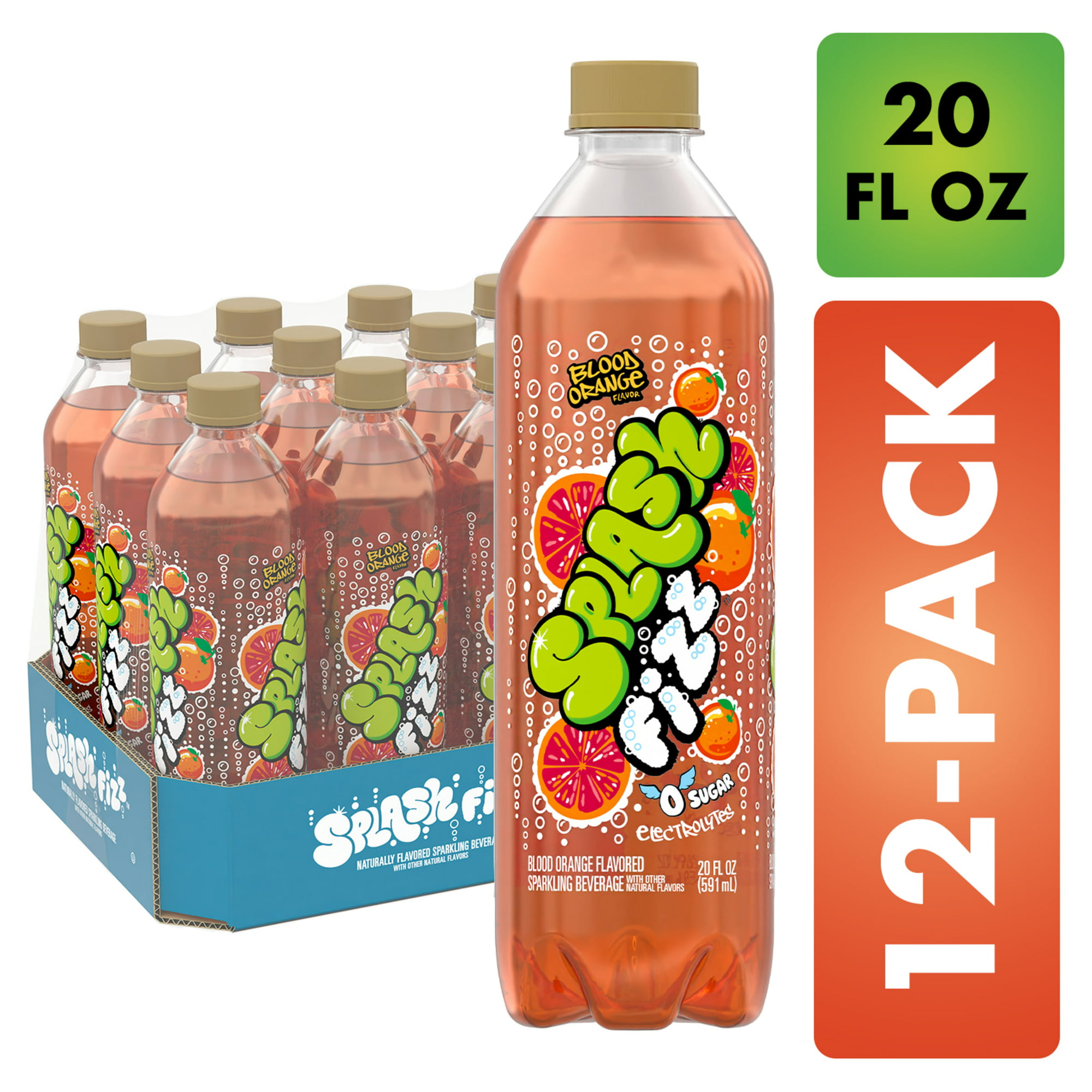 Splash Fizz, Blood Orange Flavor Sparkling Water Beverage, 20 Fl Oz Plastic Bottles (24 Count)