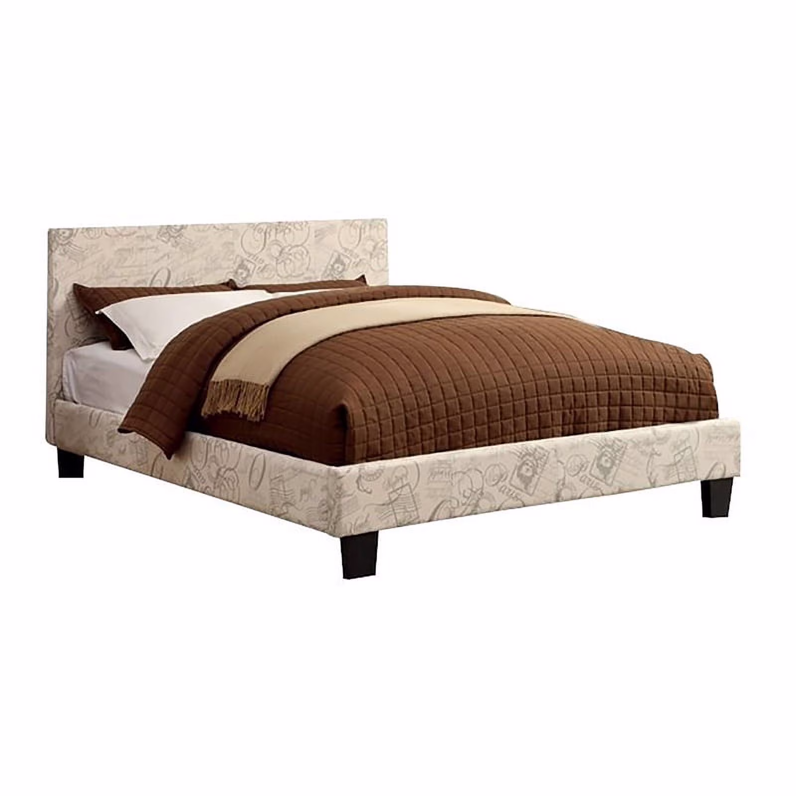 Furniture of America Ramone Fabric Full Platform Bed in Beige