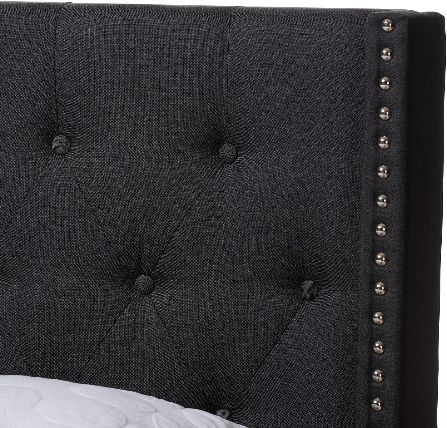 Fabric Tufted Queen Bed In Charcoal Grey