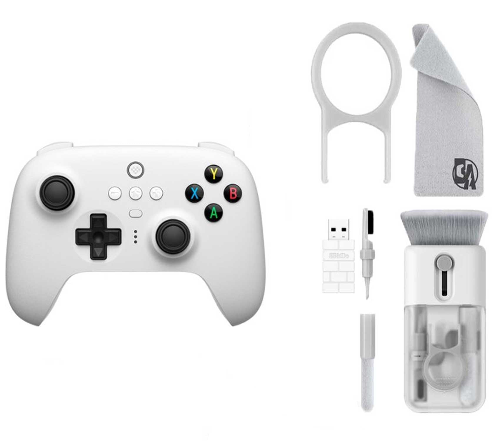 Pre-Owned 8BitDo - Ultimate 2.4G Controller for Windows PCs with Dock - White With Cleaning Electric kit Bolt Axtion Bundle (Refurbished: Like New)