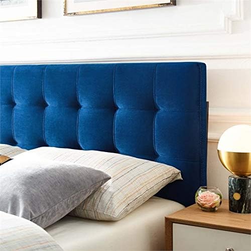 Modern Fabric Blue Biscuit Tufted Velvet Queen Headboard