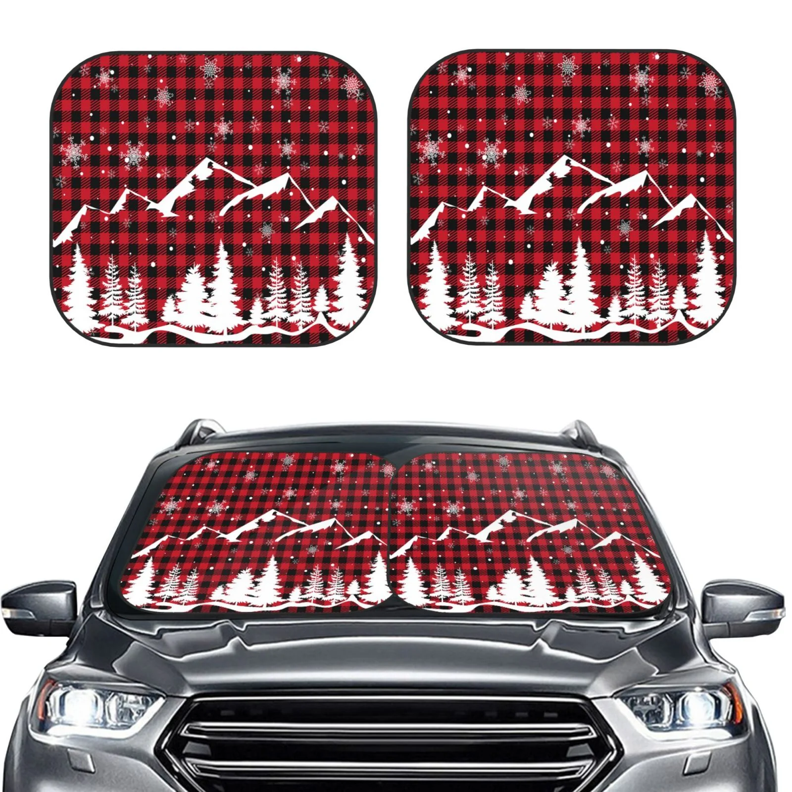 Lukts Christmas Tree Buffalo Plaid Print 2 Piece Car Sun Shade Windshield,Foldable Car Shade Front Windshield With Keeps Your Vehicle Cool, For Most Sedans Suv And Trucks - Small