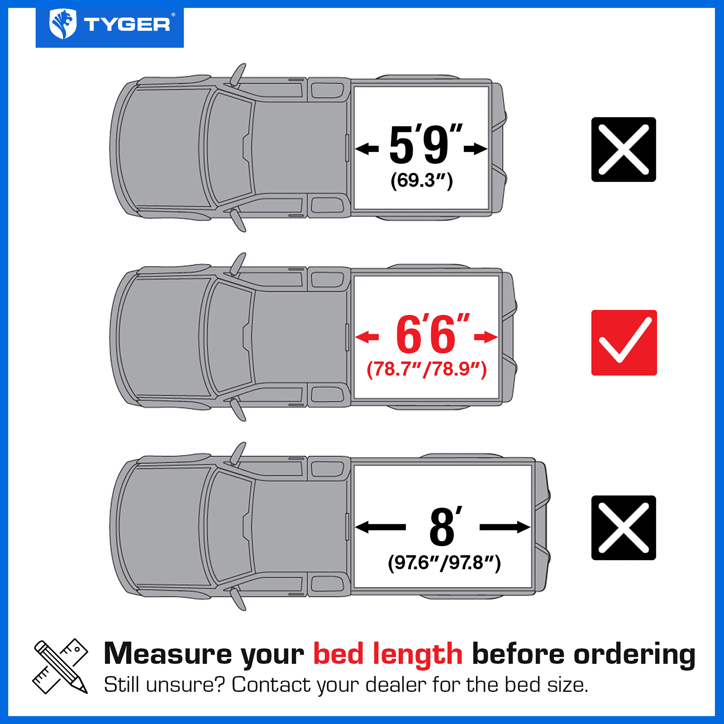 Tyger Auto T3 Soft Tri-fold Truck Bed Tonneau Cover Compatible with 2020-2024 Chevy Silverado GMC Sierra 2500 3500HD | 6'10