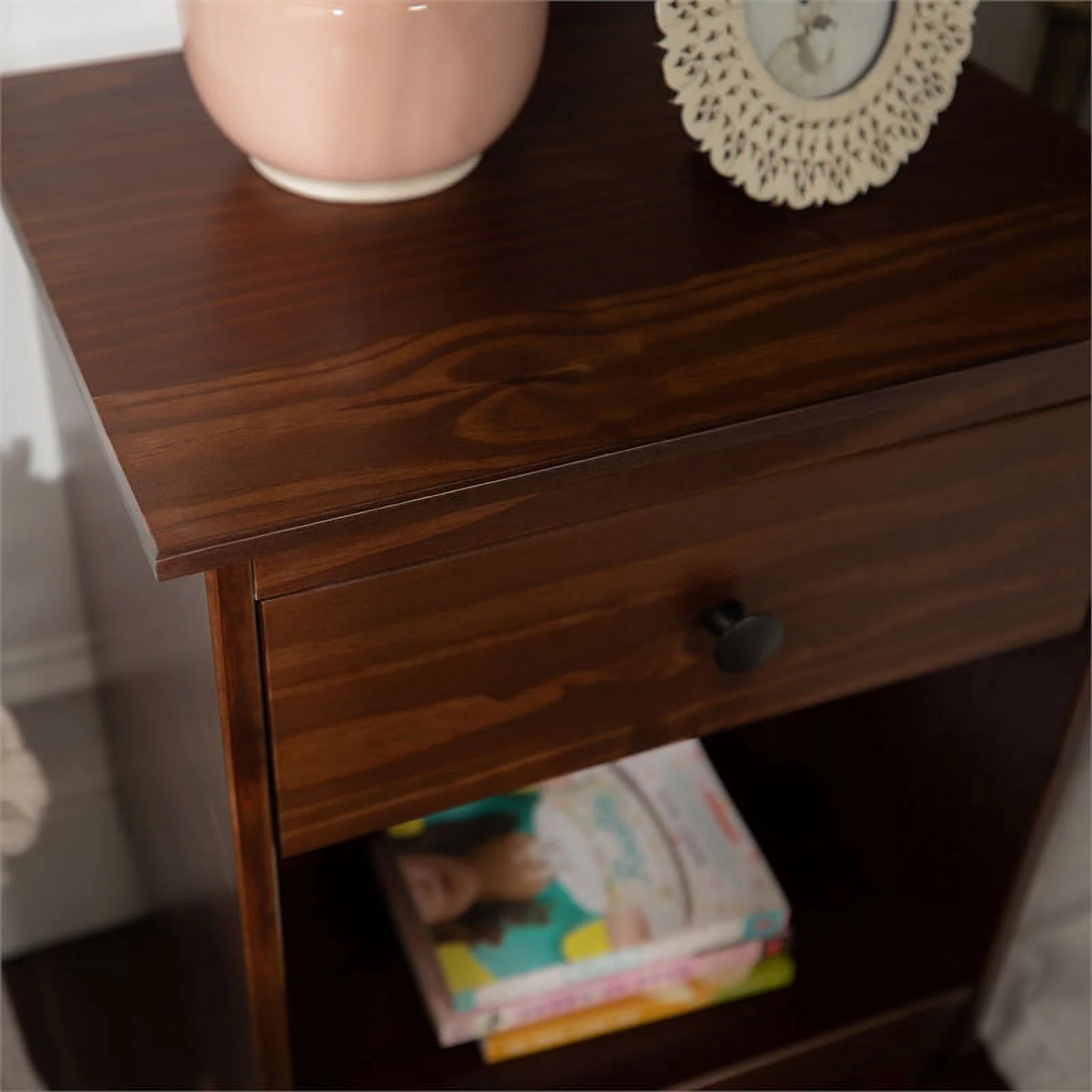 Walker Edison 1 Drawer Solid Wood Nightstand in Walnut