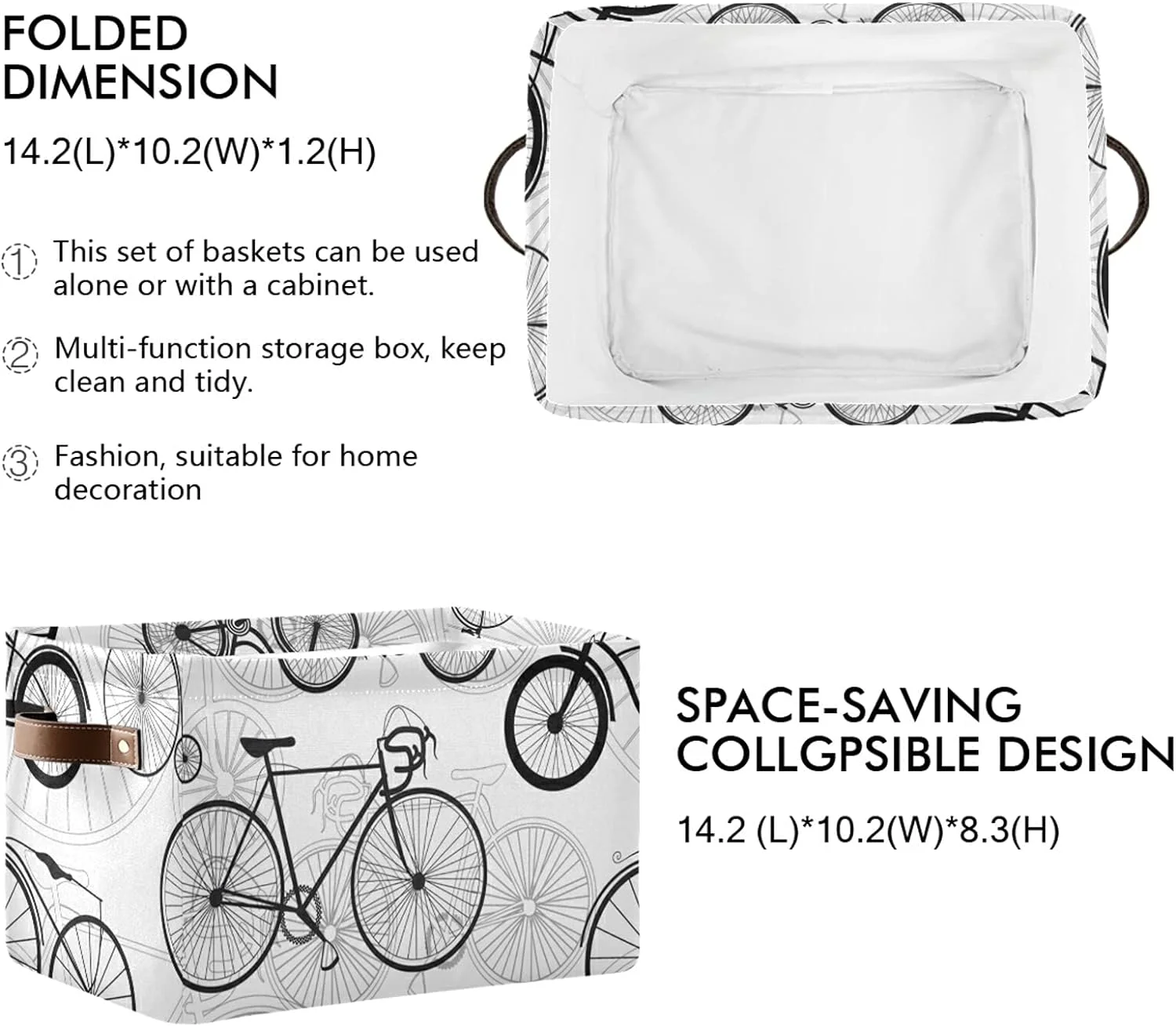 FREEAMG Bicycle Bike Print Storage Bin for Toy Storage Basket Dirty Clothes Sundries Office Home Closet Organizer Shelf Cube Box Waterproof Laundry Basket, 1 PCS