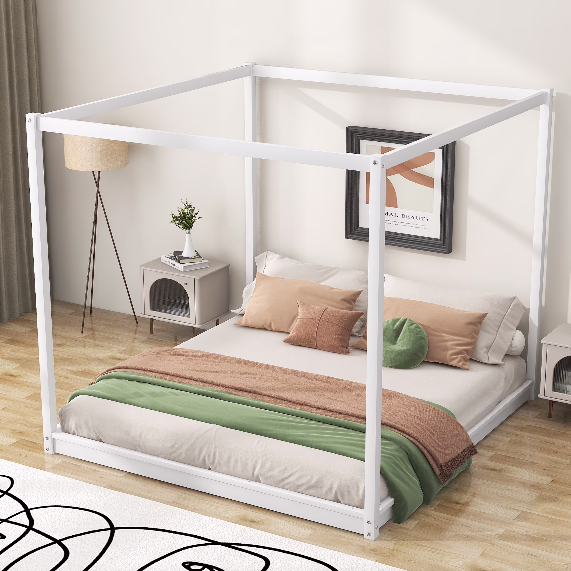 Nestfair White King Size Canopy Platform Bed