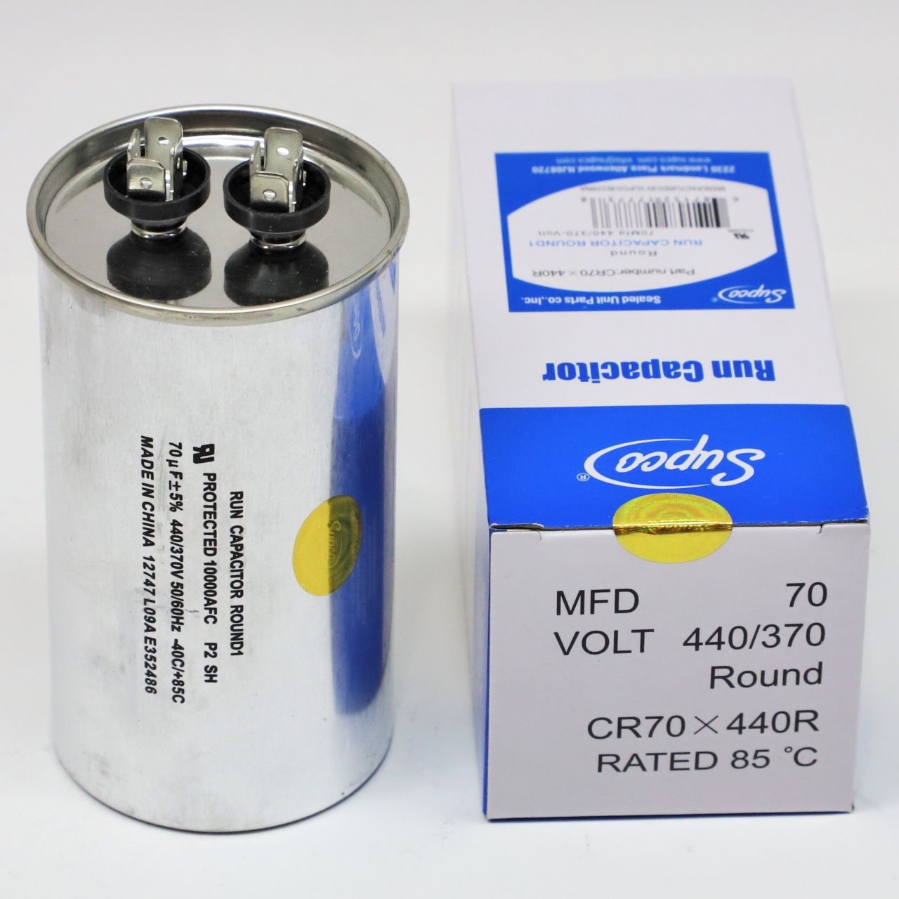 Supco CR70X440R Supco CR70X440R HVAC Motor Round Run Capacitor 70 MFD 440 Volts