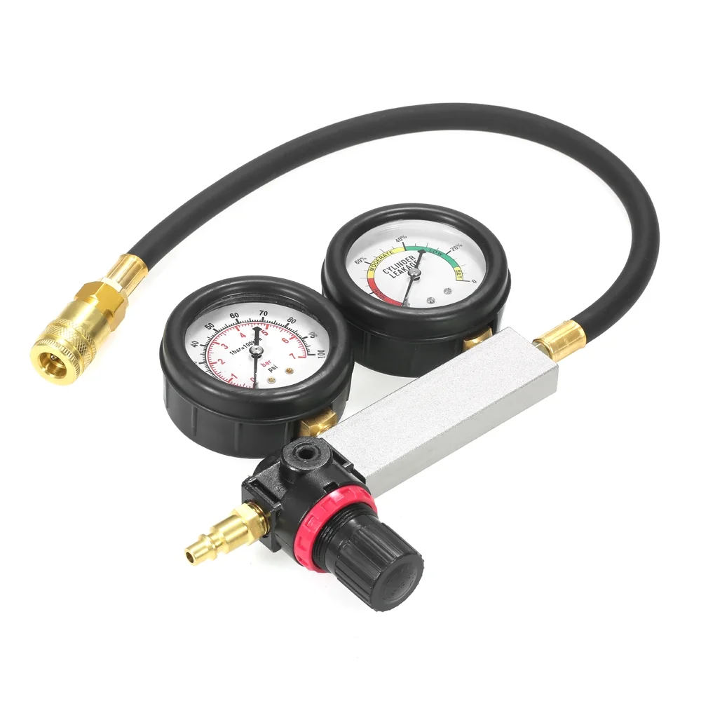 Htovila Auto Cylinder Leak Tester Compression Leakage Detector Kit Set Petrol Engine Gauge Tool Kit Double Gauge System with Case