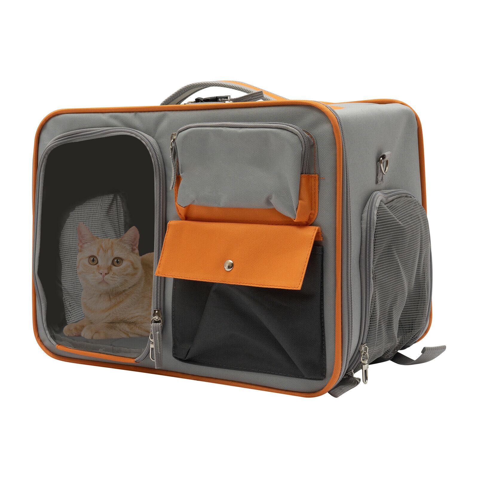 Grey Small Pet Carrier with Wheels Foldable Pet Carrier Bag with Telescopic handle