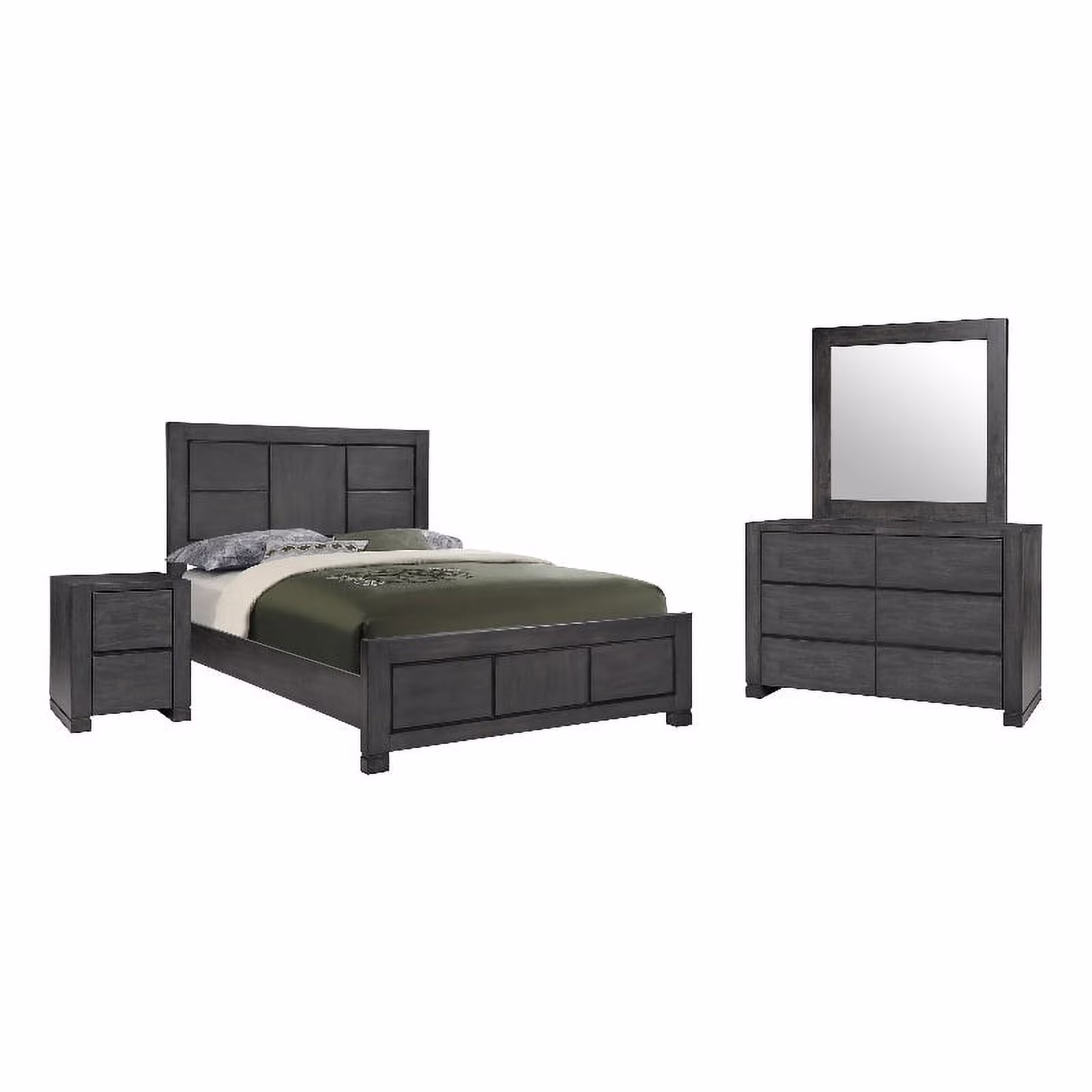 Pemberly Row 4-Piece Modern Wood Eastern King Bedroom Set in Gray