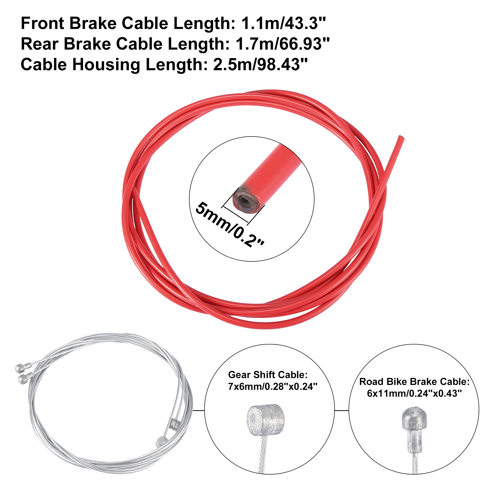 Bike Shifter Derailleur Cable Housing Kit and Bicycle Inner Brake Cable Housing Kit Red Universal Replacement