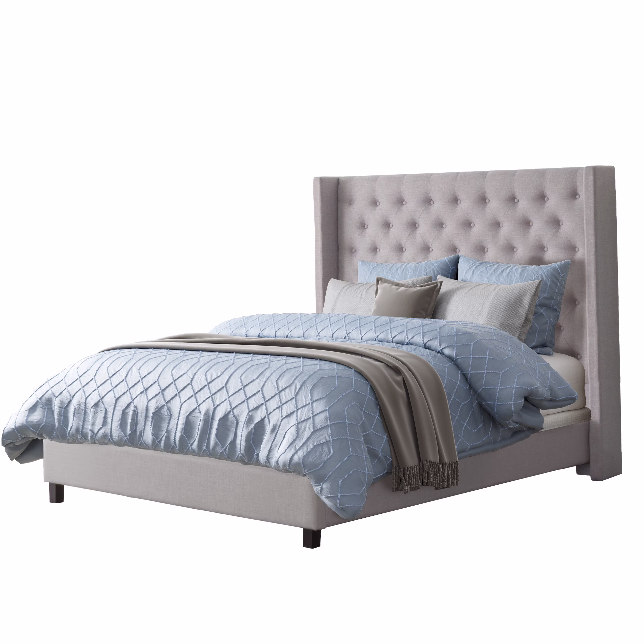 CorLiving Fairfield Tufted Fabric Bed with Wings, King