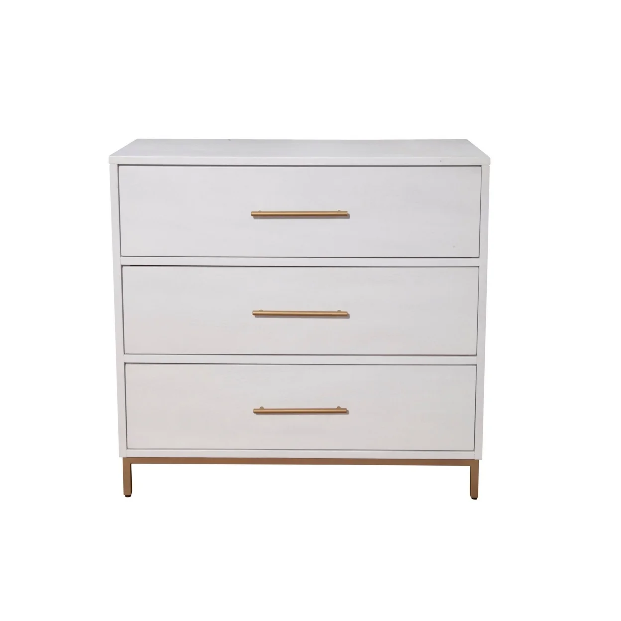 34 Inch 3 Drawer Wooden Chest with Metal Base Small White- Saltoro Sherpi