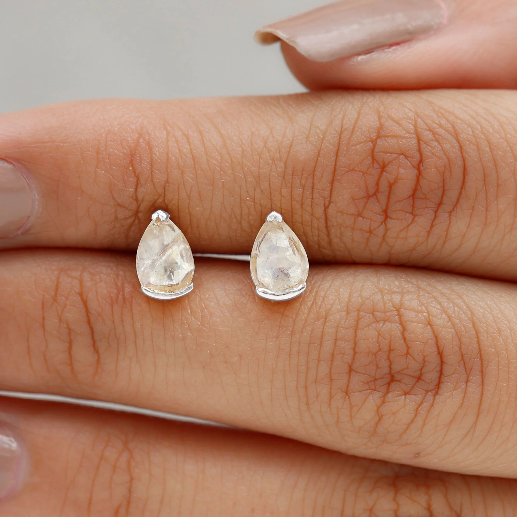 Half Bezel Set Moonstone Solitaire Stud Earrings (1.75 CT, AAA Grade), 925 Sterling Silver