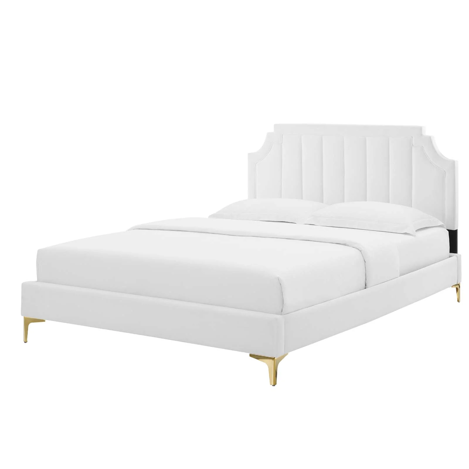 Platform Bed Frame, Queen Size, Velvet, White, Modern Contemporary Urban Design, Bedroom Master Guest Suite