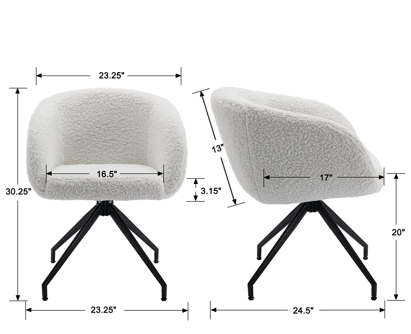 Dayalane Modern Swivel Barrel Dining Chair Set of 1, Sherpa Upholstered Accent Side Chair Makeup Vanity Chair with Back, Wheelless Desk Chair for Dining Room Bedroom Living Room, White