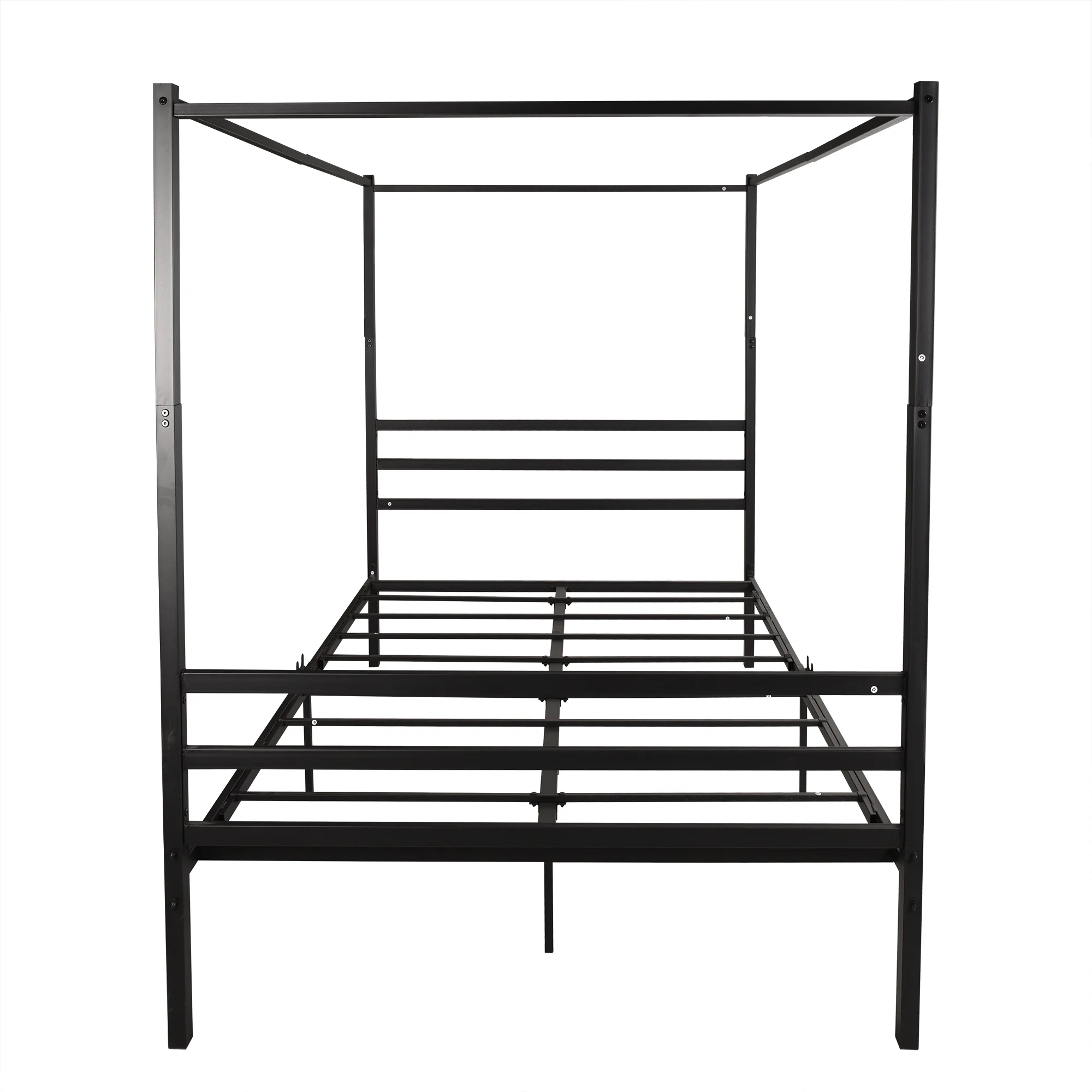 Kmowoo Canopy Metal Bed with Headboard Mattress Foundationt Platform Bed Frame Metal Slat, Black Queen Size