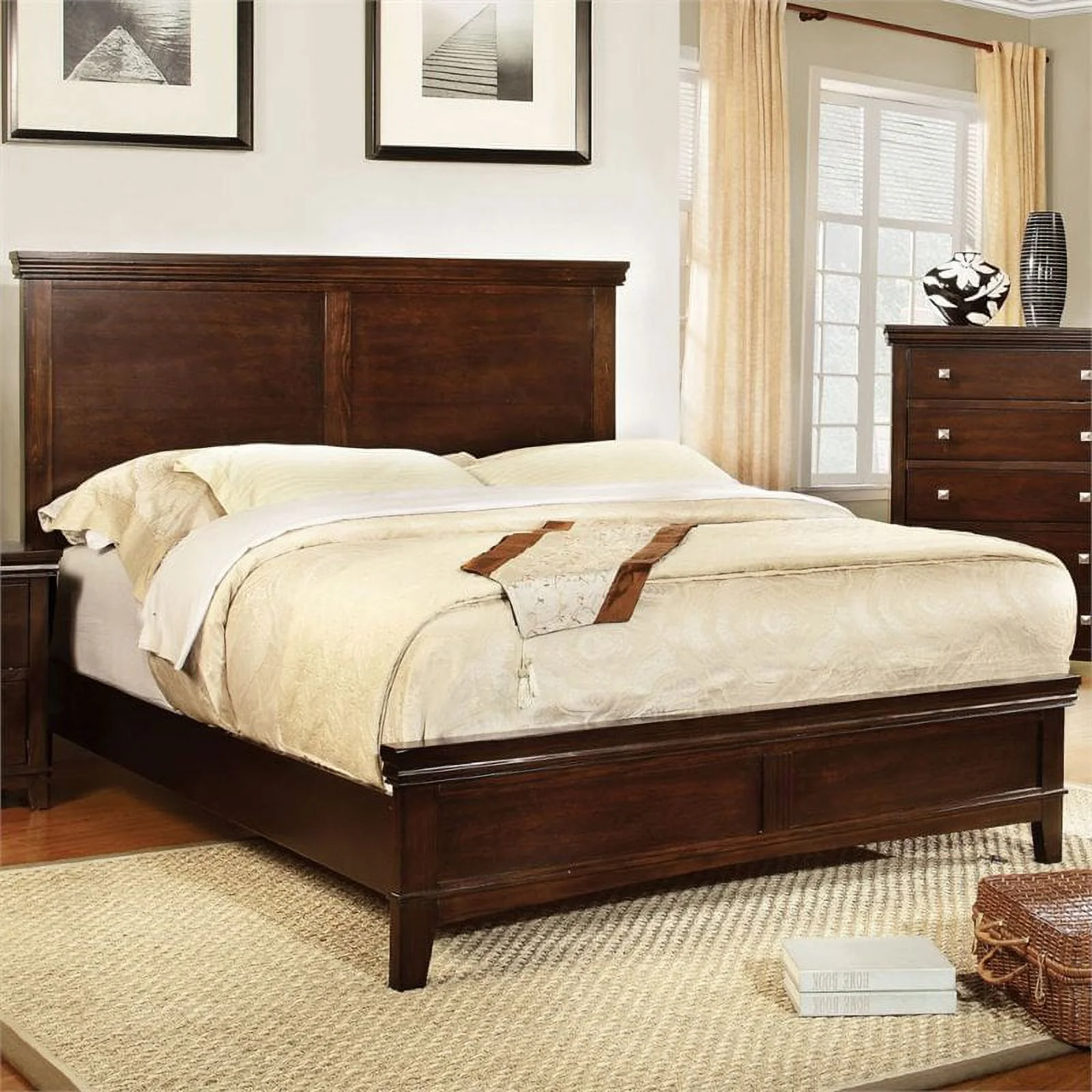 Furniture of America Brighton Solid Wood Full Panel Bed in Cherry