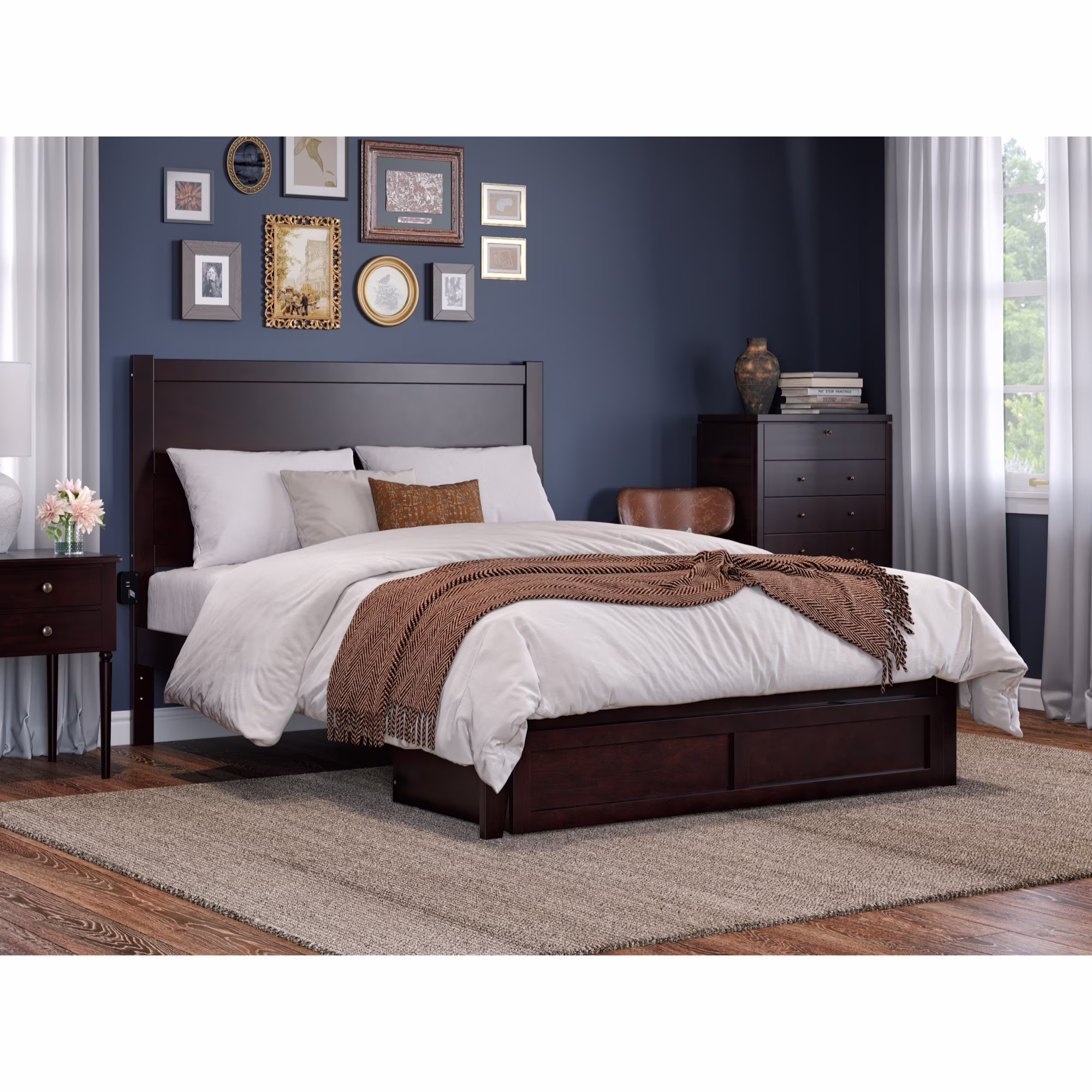 AFI NoHo Queen Solid Wood Bed with Foot Drawer in Espresso