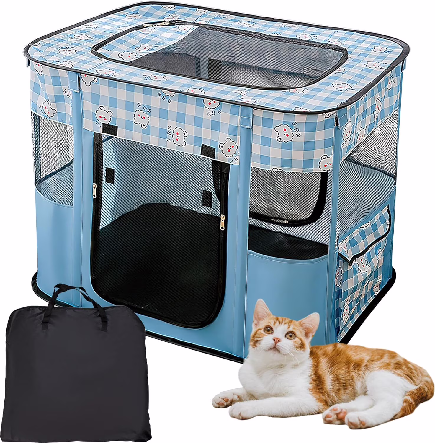 ZBH Foldable Pet Kitten Playpen, Waterproof Portable Pet Cat Dog Playpen Kennel Tent for Small Dog Cat, with Free Carrying Case, Indoor Outdoor Use for Small Animals