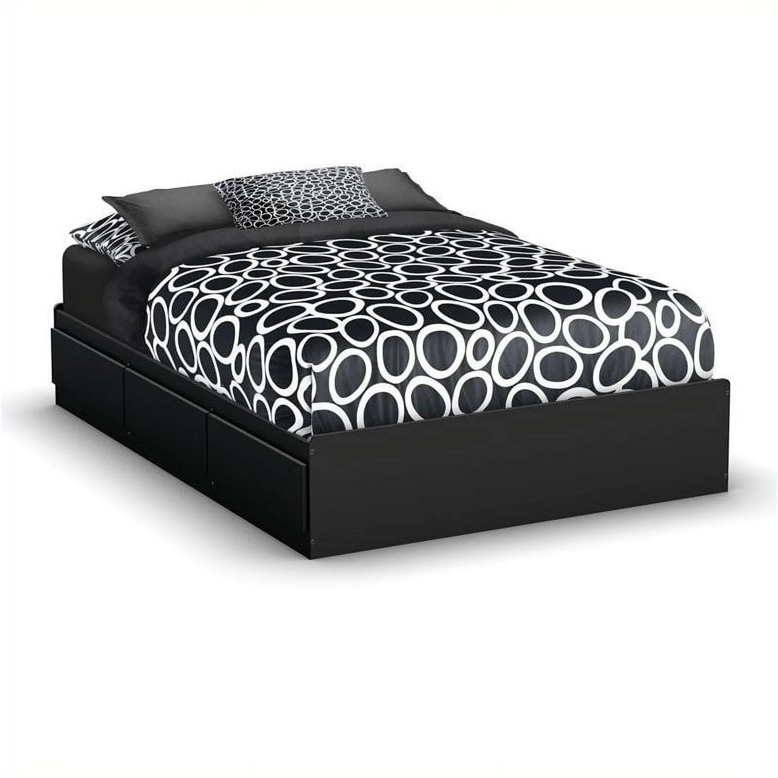 Home Square 2-Piece Set with Full Mates Bed & Bookcase Headboard in Pure Black