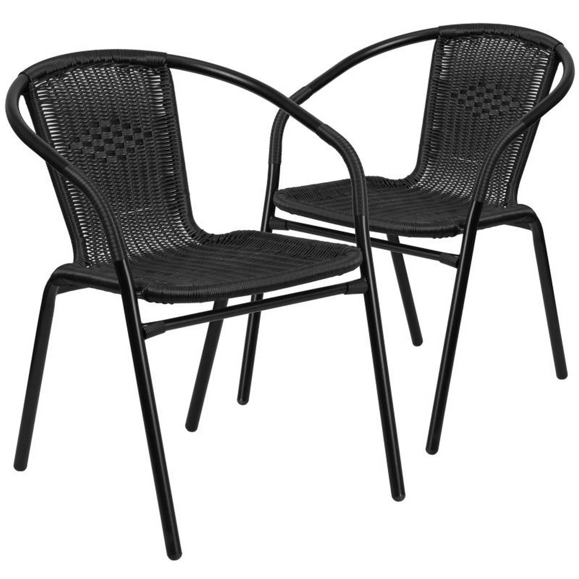 Flash Furniture Lila 2 Pack Black Rattan Indoor-Outdoor Restaurant Stack Chair