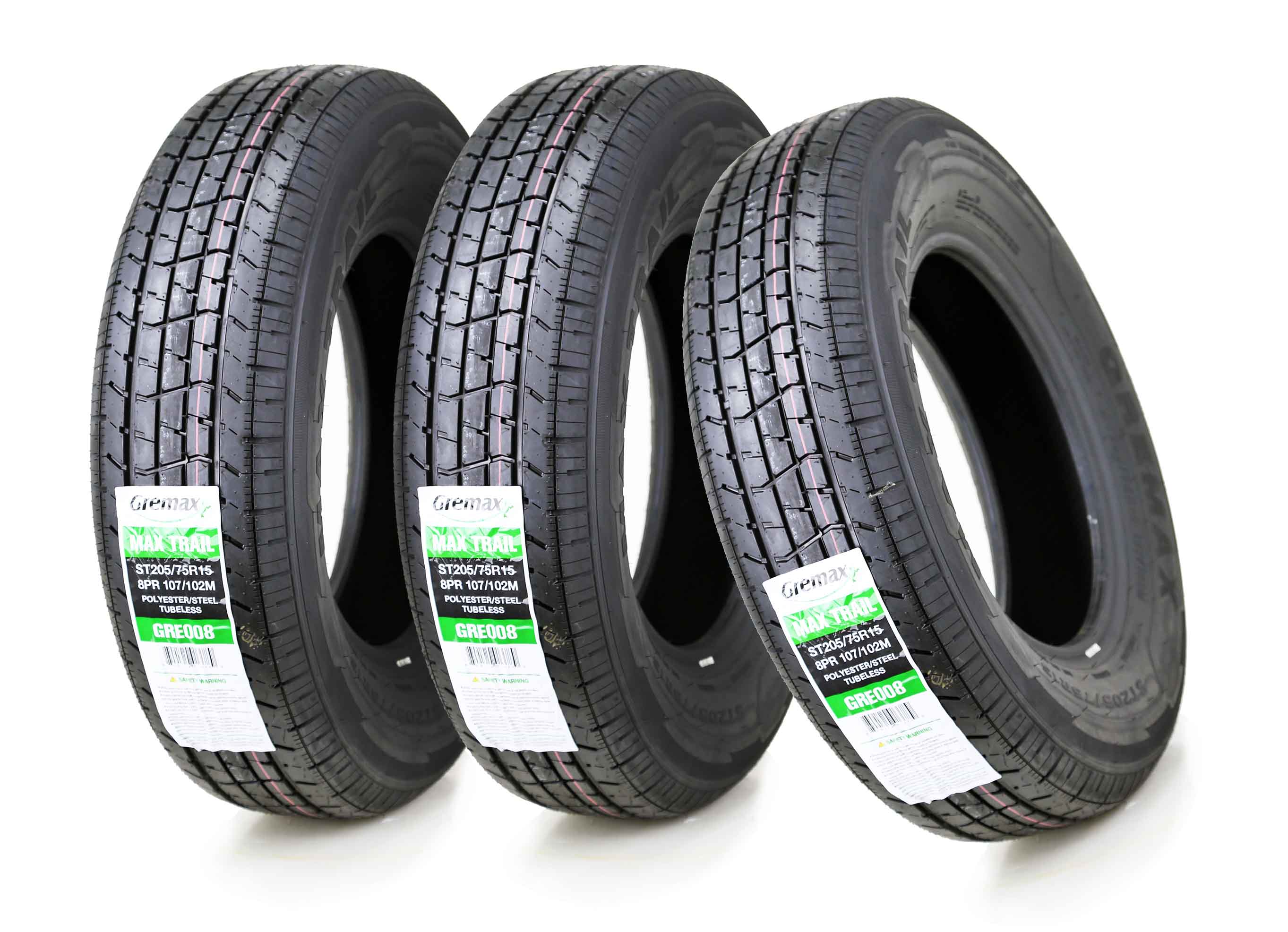 GREMAX Premium Radial Trailer Tires ST205/75R15 8PR Load Range D, Set 3